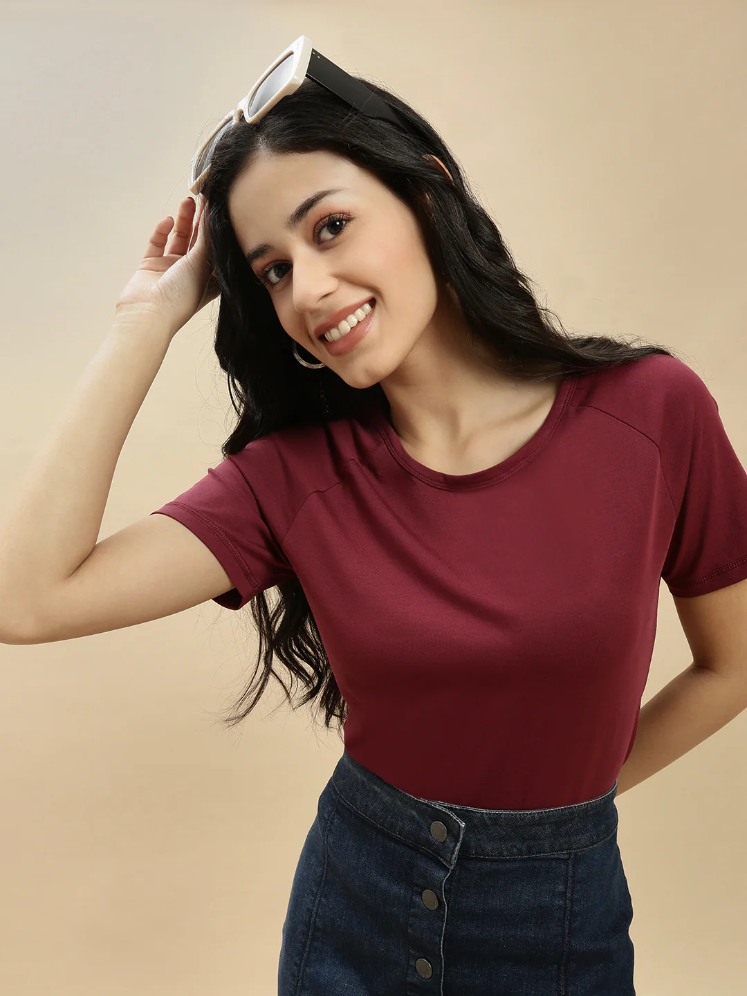 Women Burgundy Half Sleeve Top - Image 6