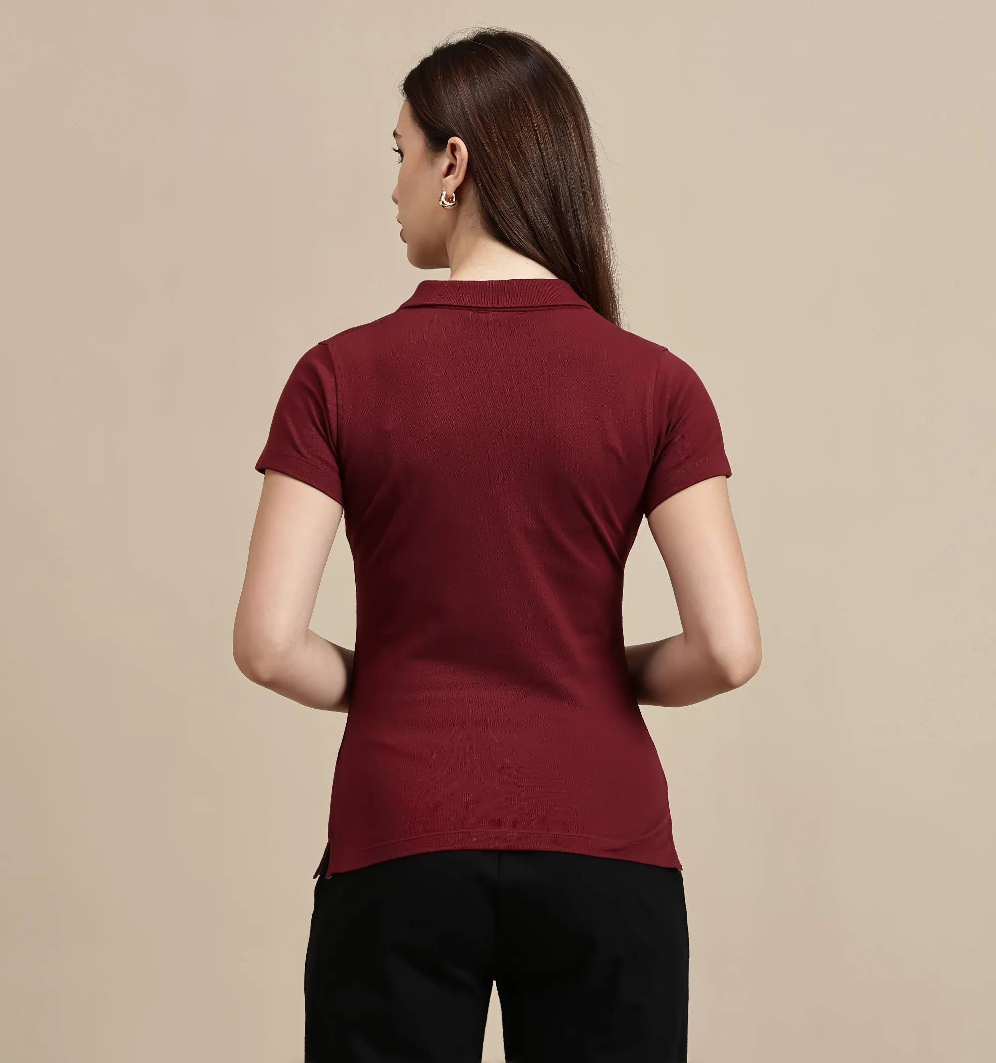 Women Burgundy Half Sleeve Top - Image 3