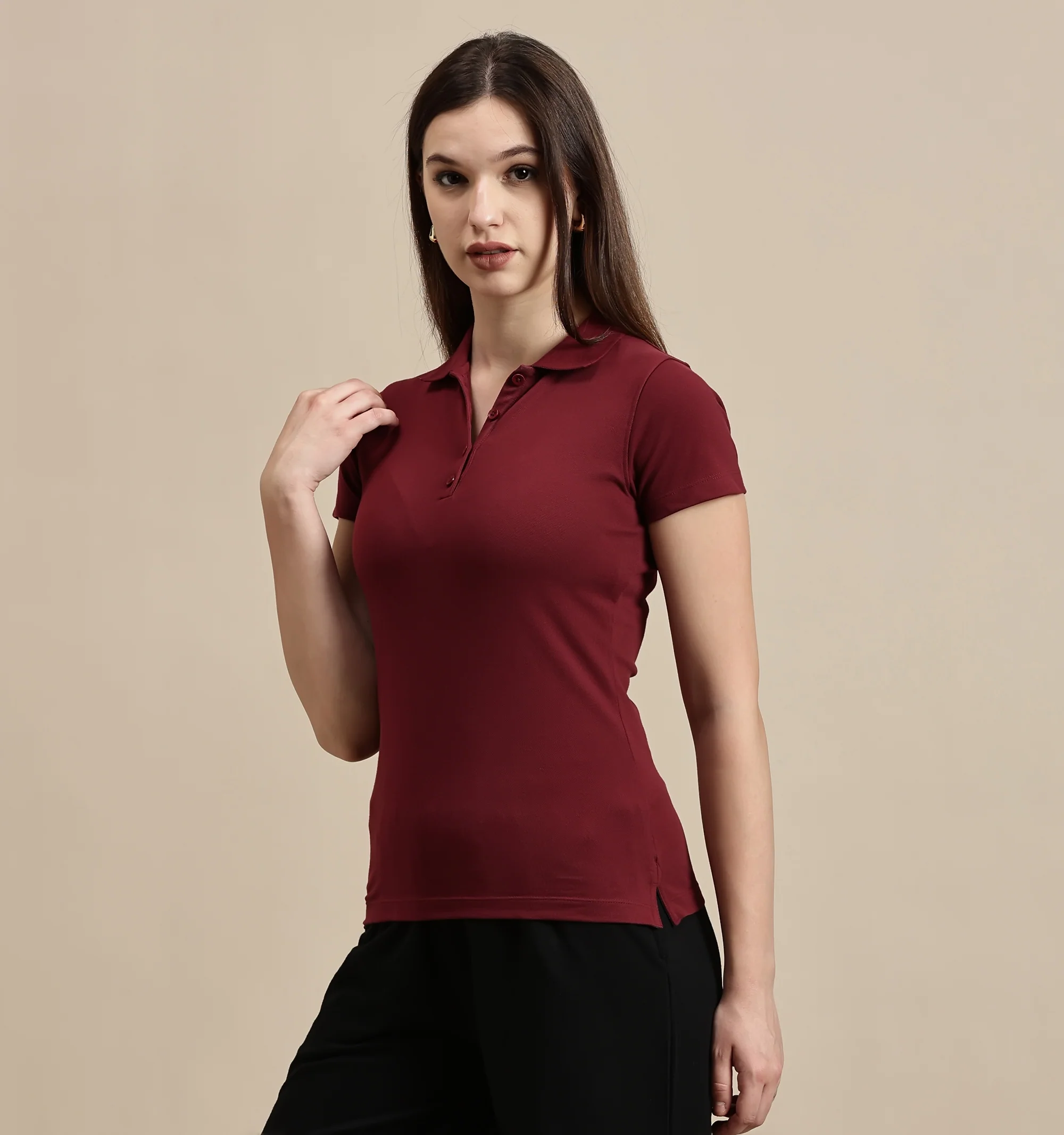 Women Burgundy Half Sleeve Top - Image 4