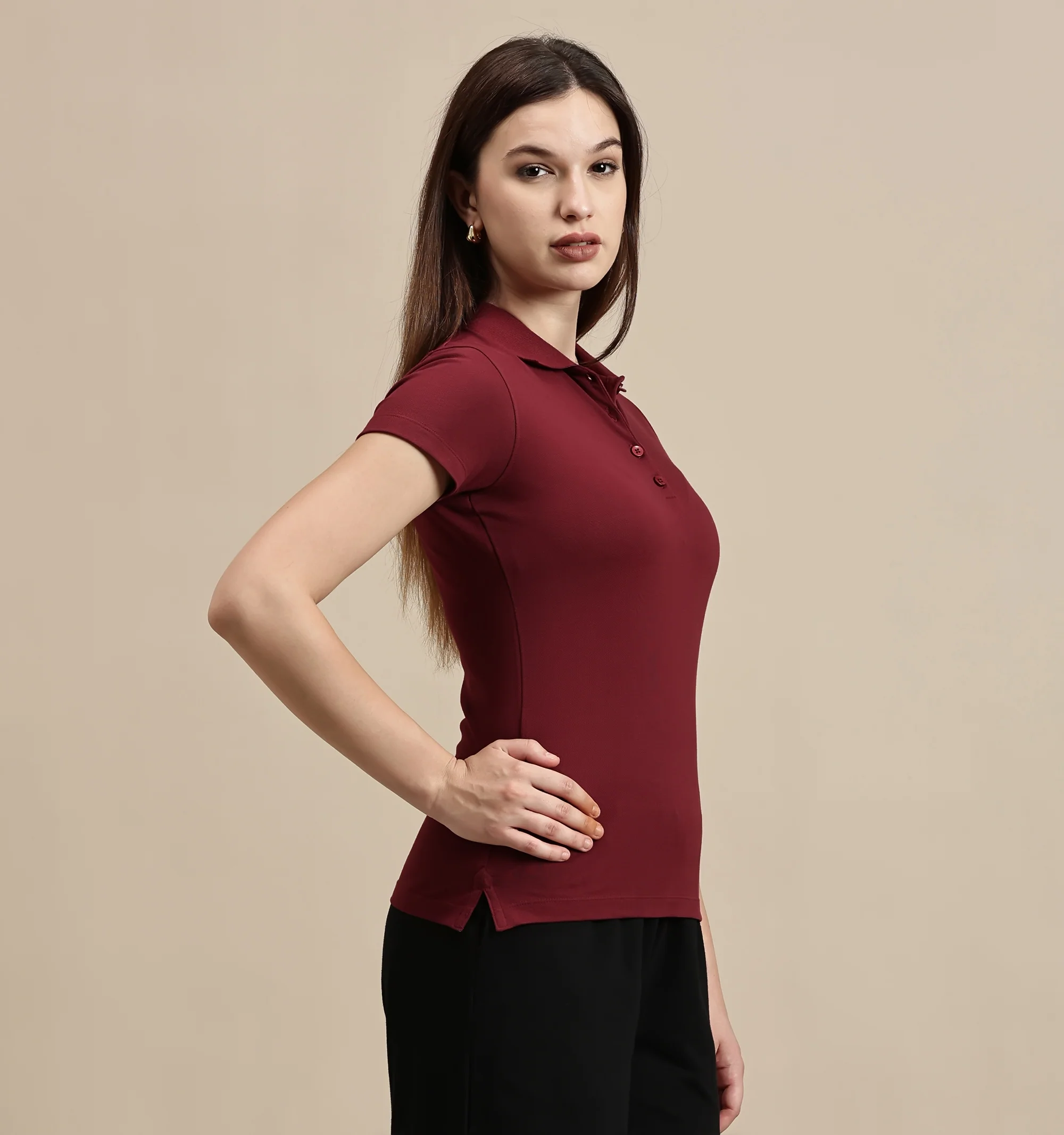 Women Burgundy Half Sleeve Top - Image 5