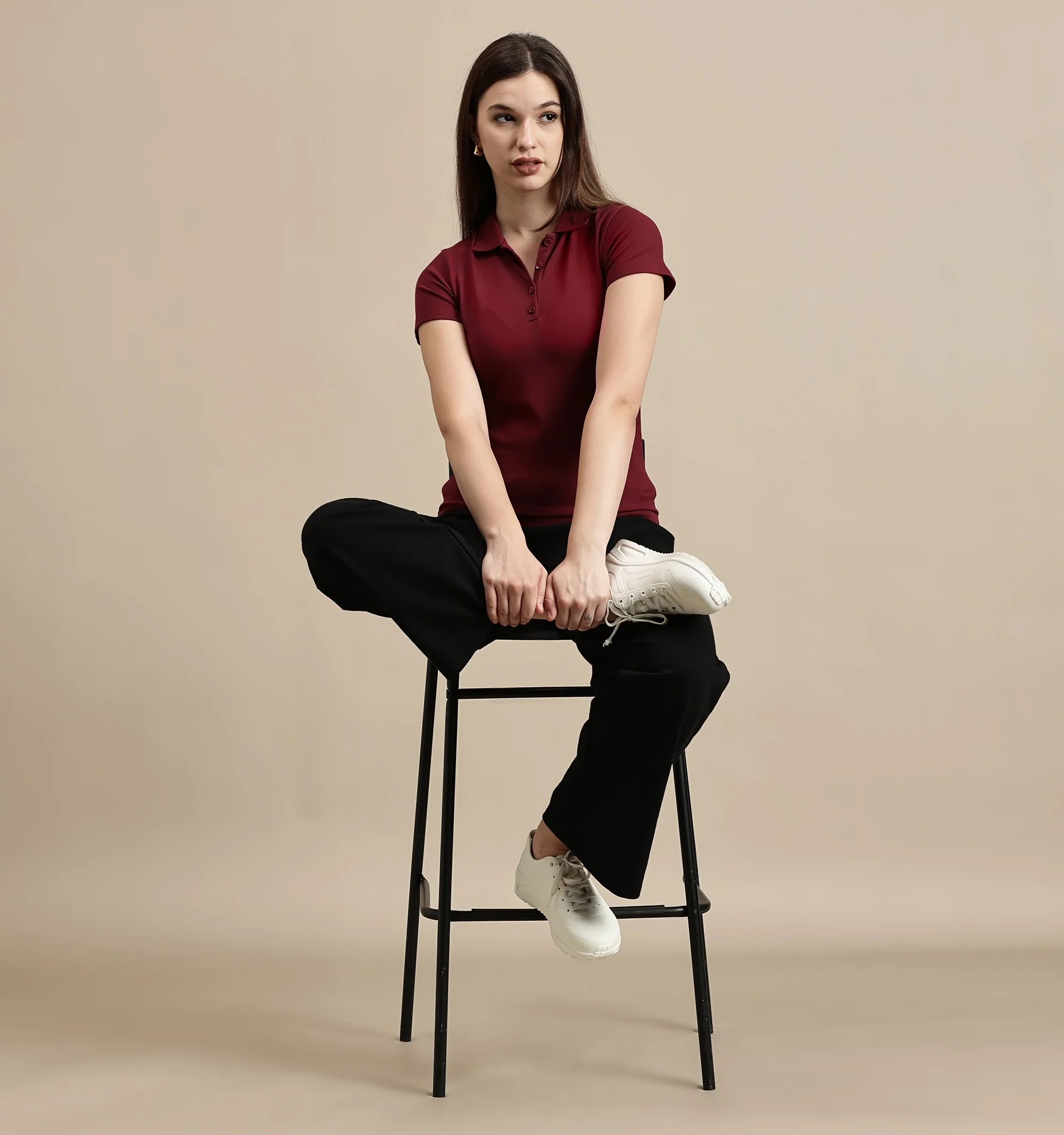 Women Burgundy Half Sleeve Top - Image 6