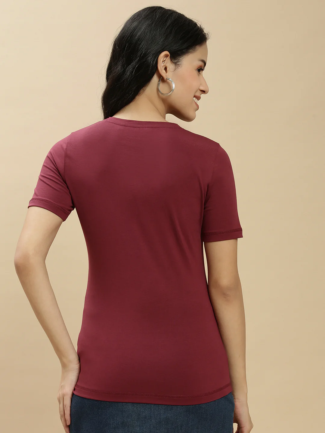 Women Burgundy Half Sleeve Top - Image 3