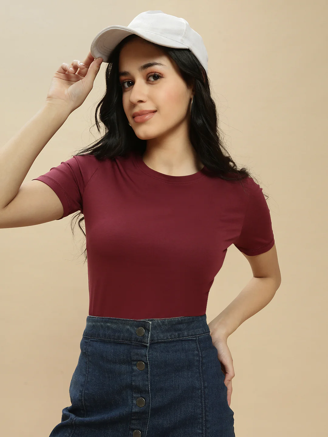 Women Burgundy Half Sleeve Top - Image 5