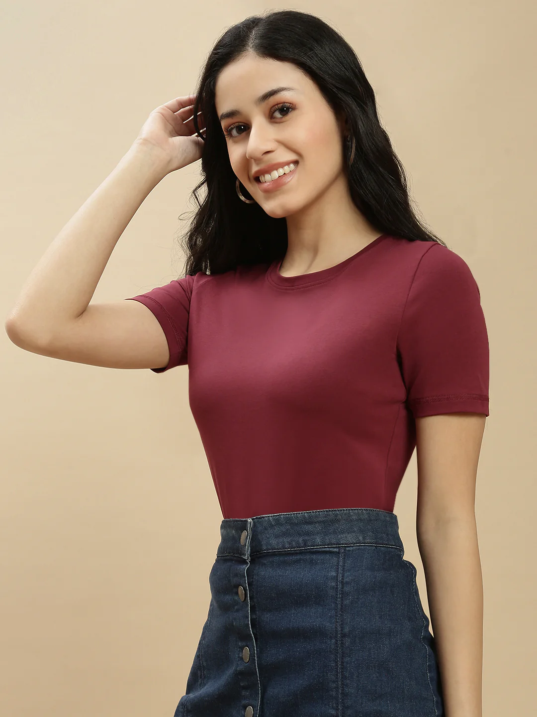 Women Burgundy Half Sleeve Top - Image 6