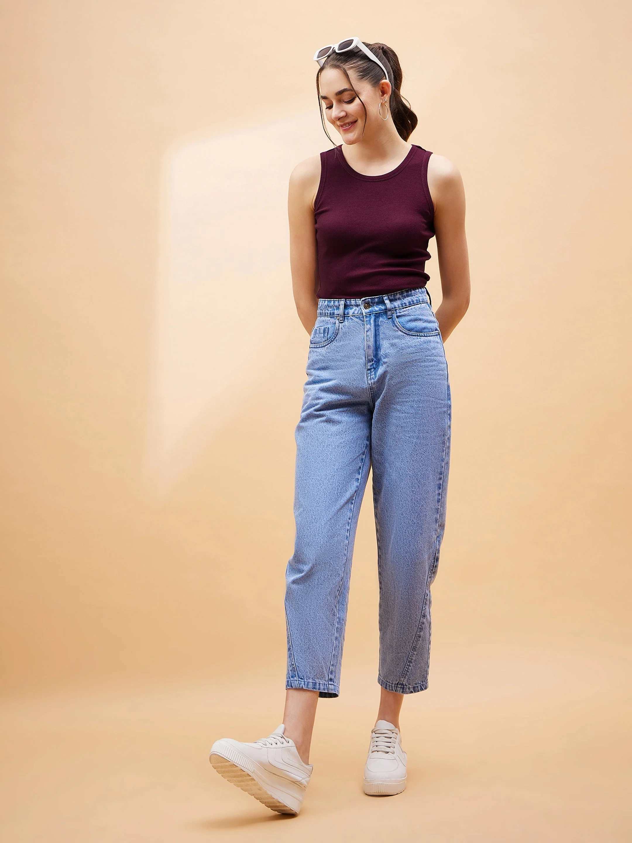 Women Burgundy Rib Sleeveless Top - Image 6