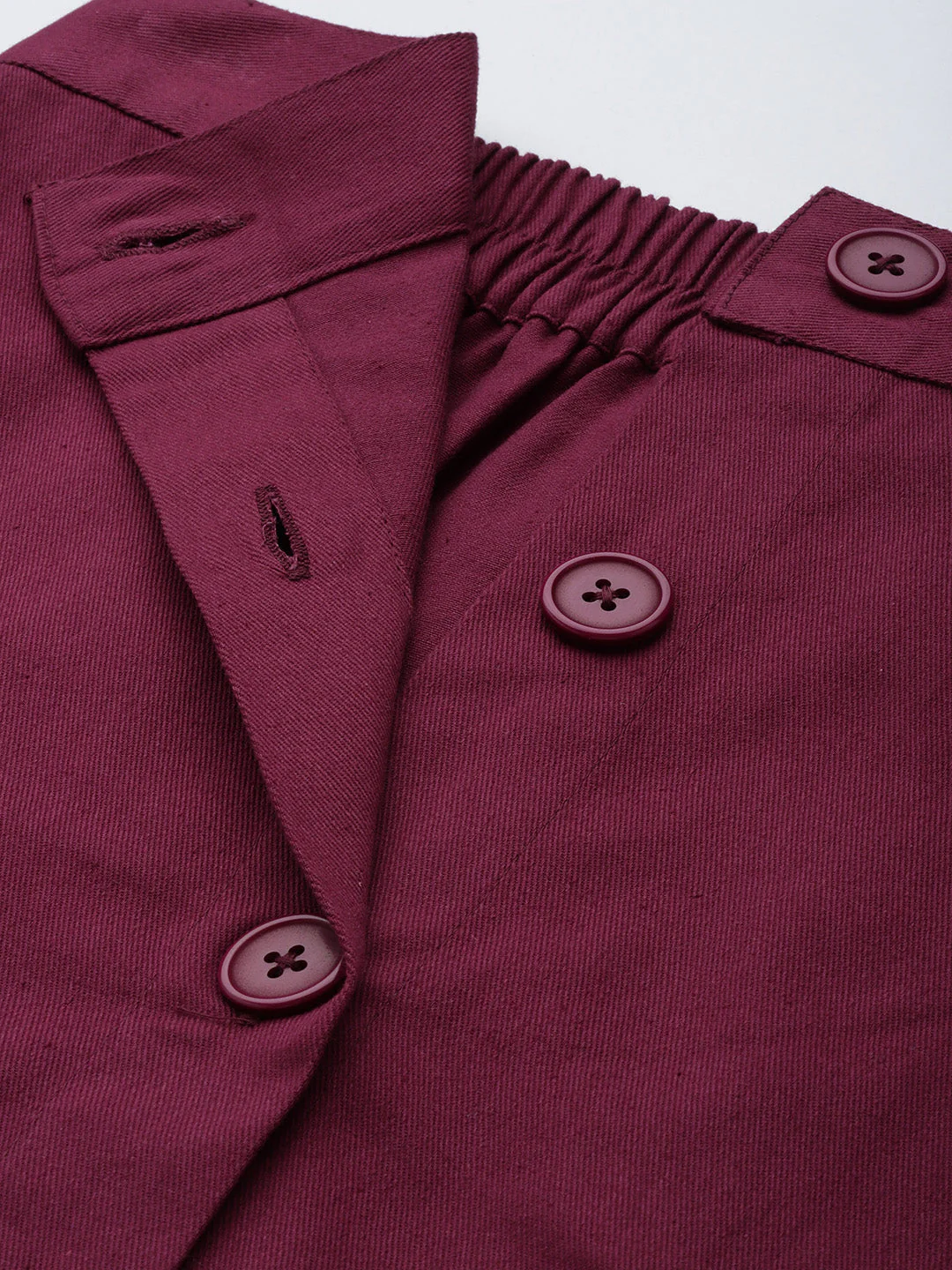 Women Burgundy Twill Front Button Pencil Skirt - Image 5