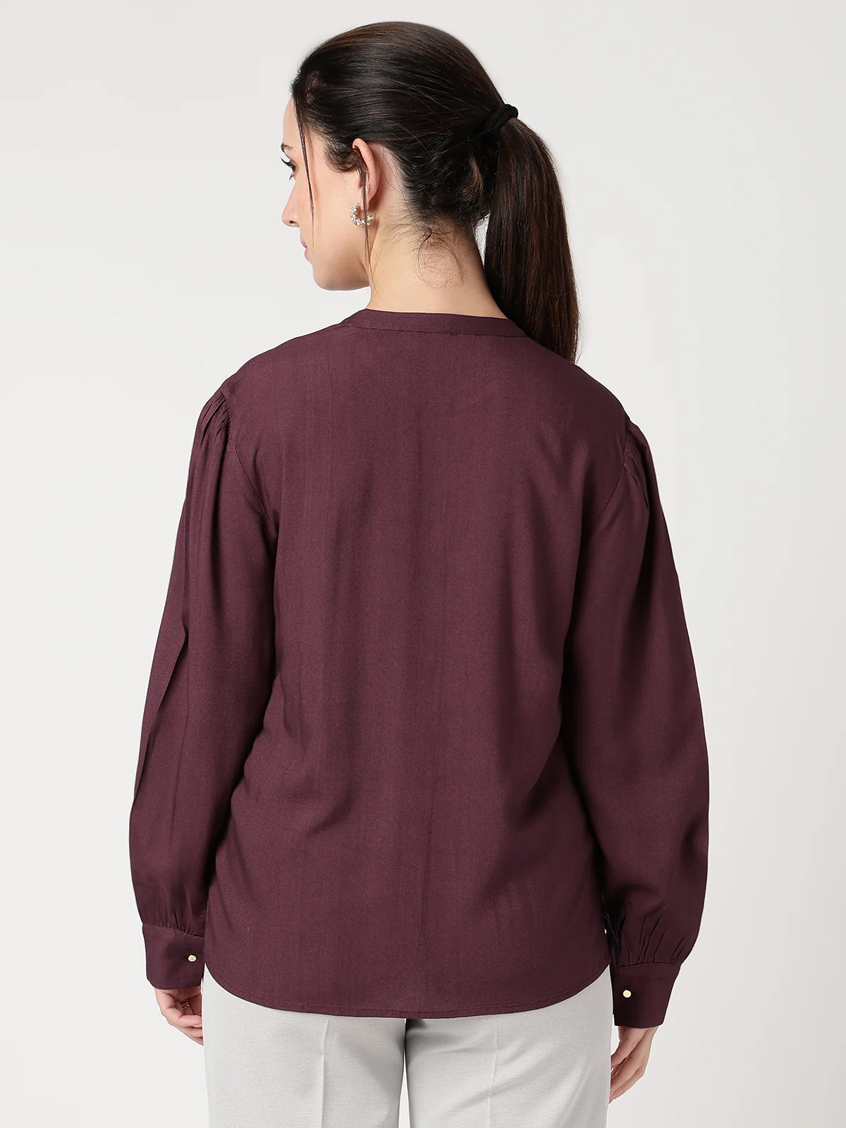 Women Burgundy Viscose Rayon Shirt - Image 2