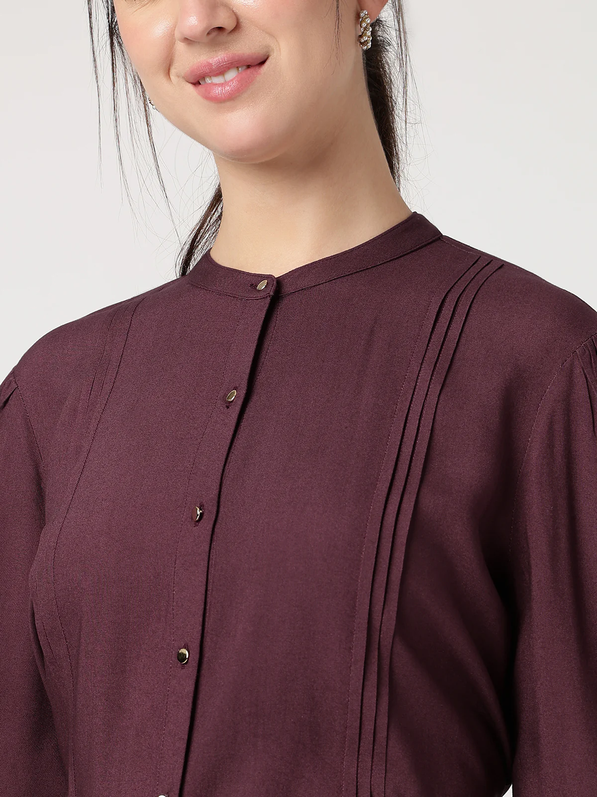 Women Burgundy Viscose Rayon Shirt - Image 3