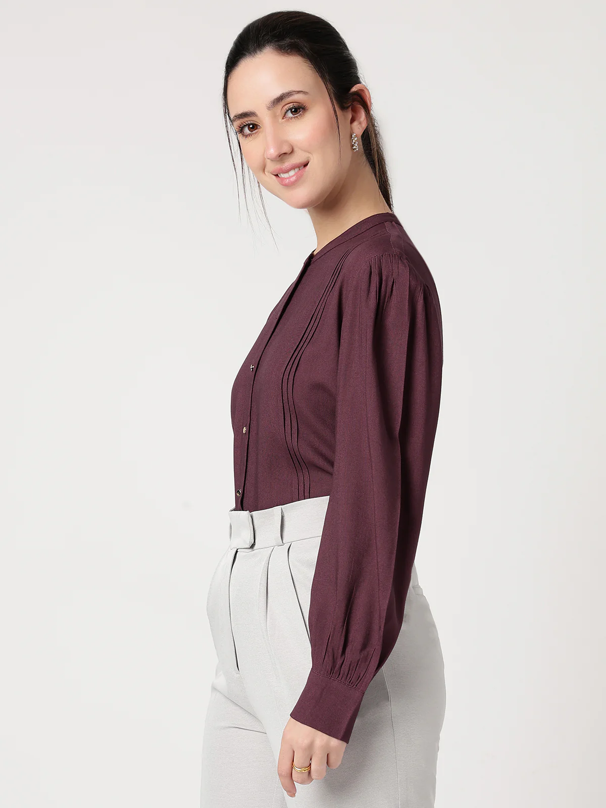 Women Burgundy Viscose Rayon Shirt - Image 4