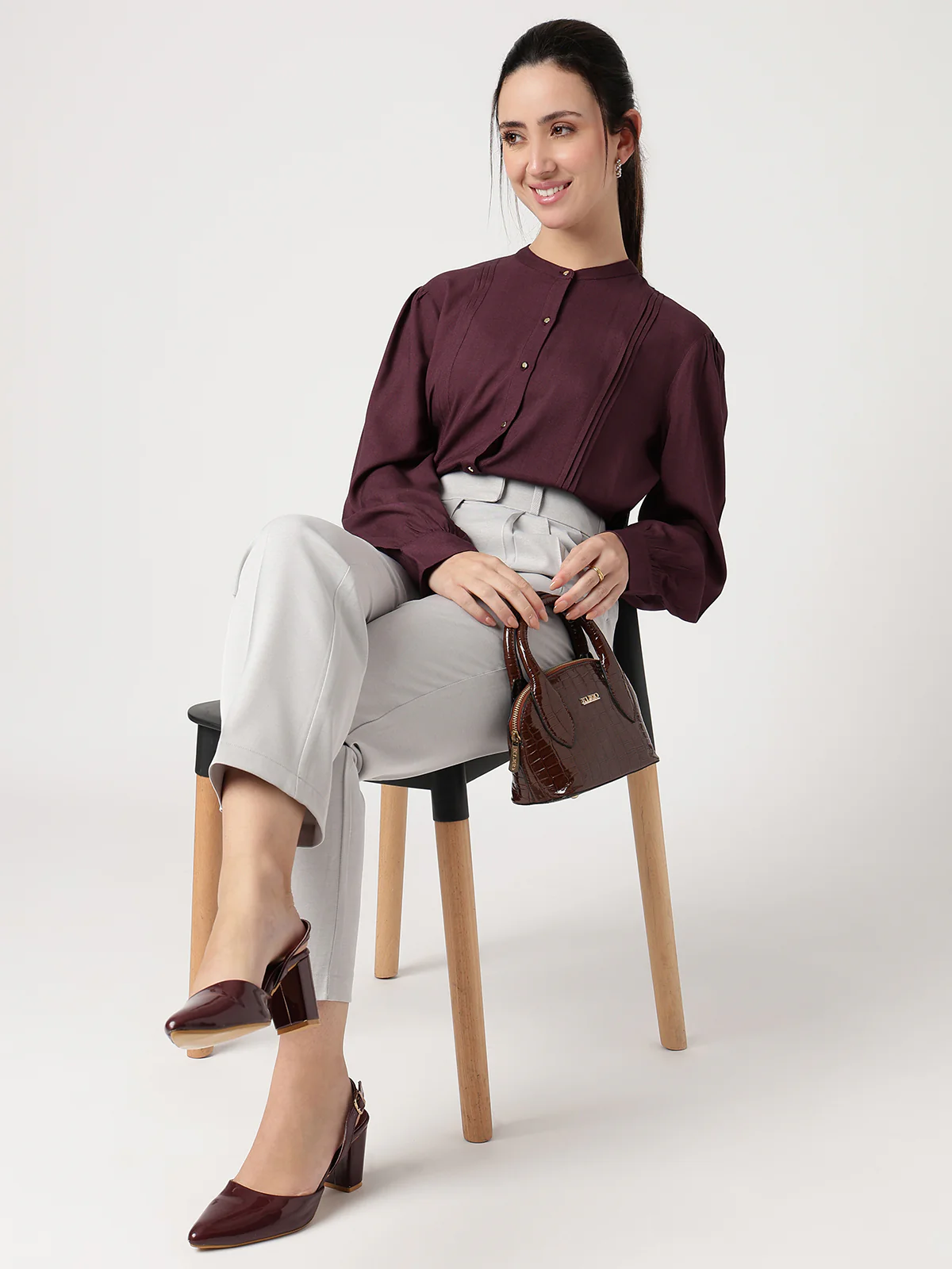Women Burgundy Viscose Rayon Shirt - Image 6