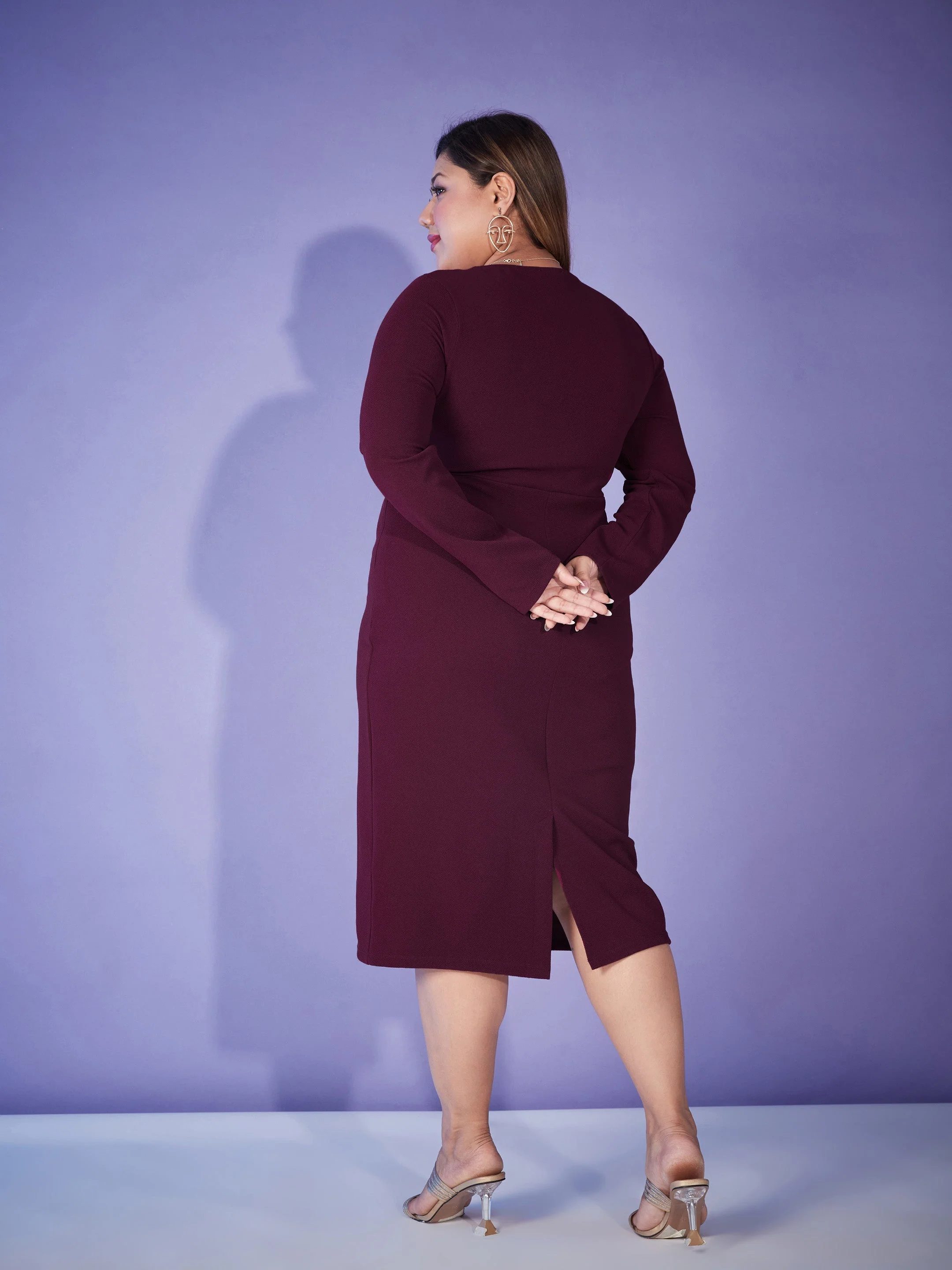 Women Burgundy Wrap Chain Detail Bodycon Dress - Image 5