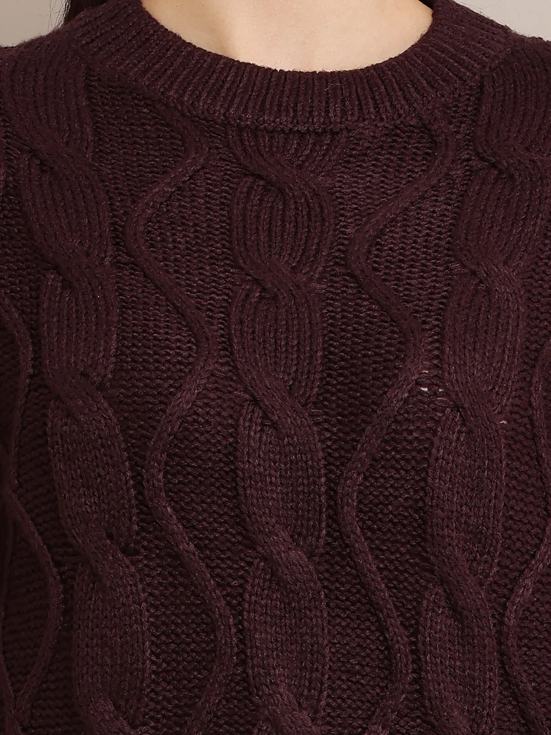 Women Cable Knit Dark Purple Sweater - Image 5