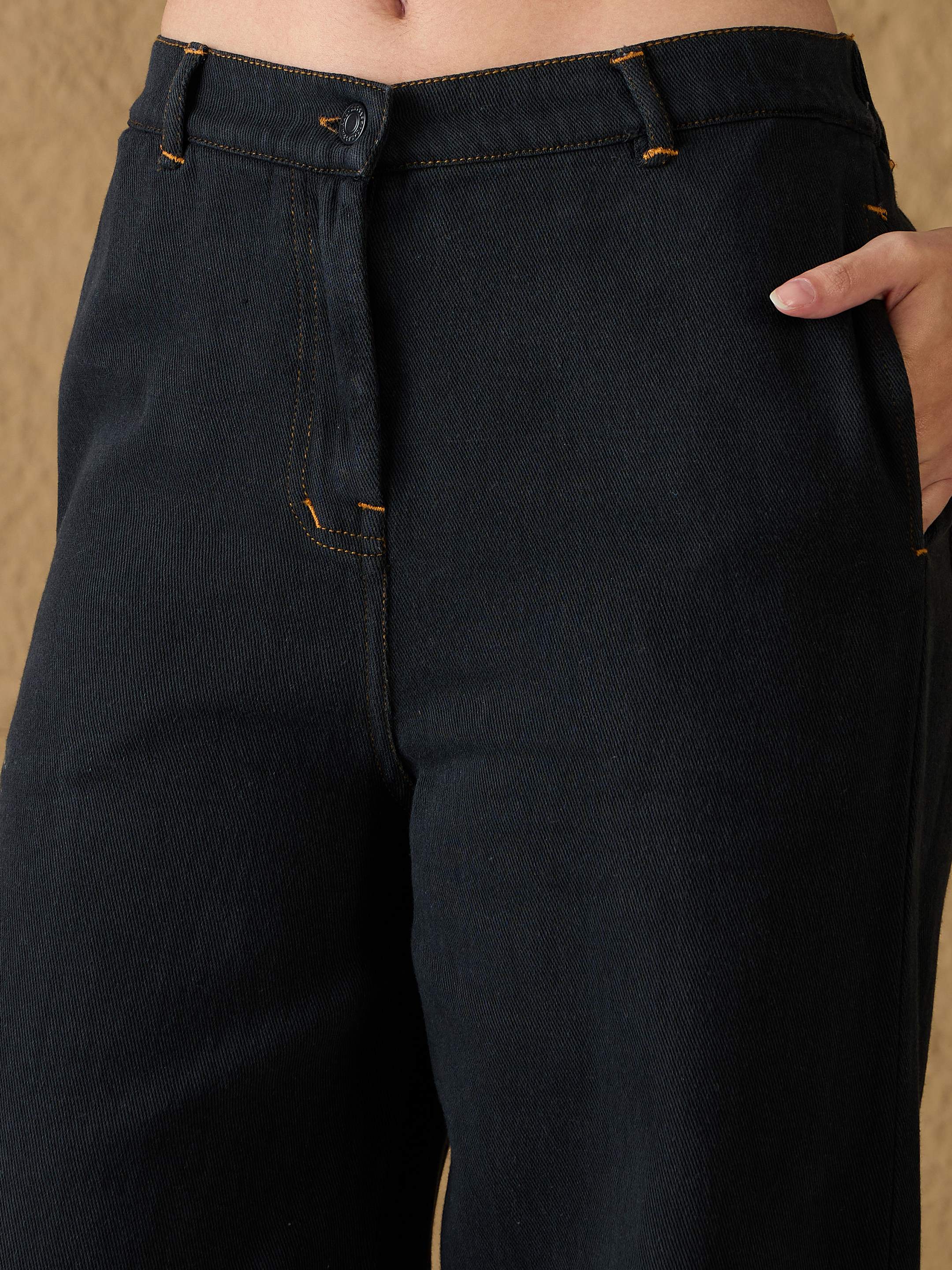 Women Charcoal Denim Flared Pants - Image 4