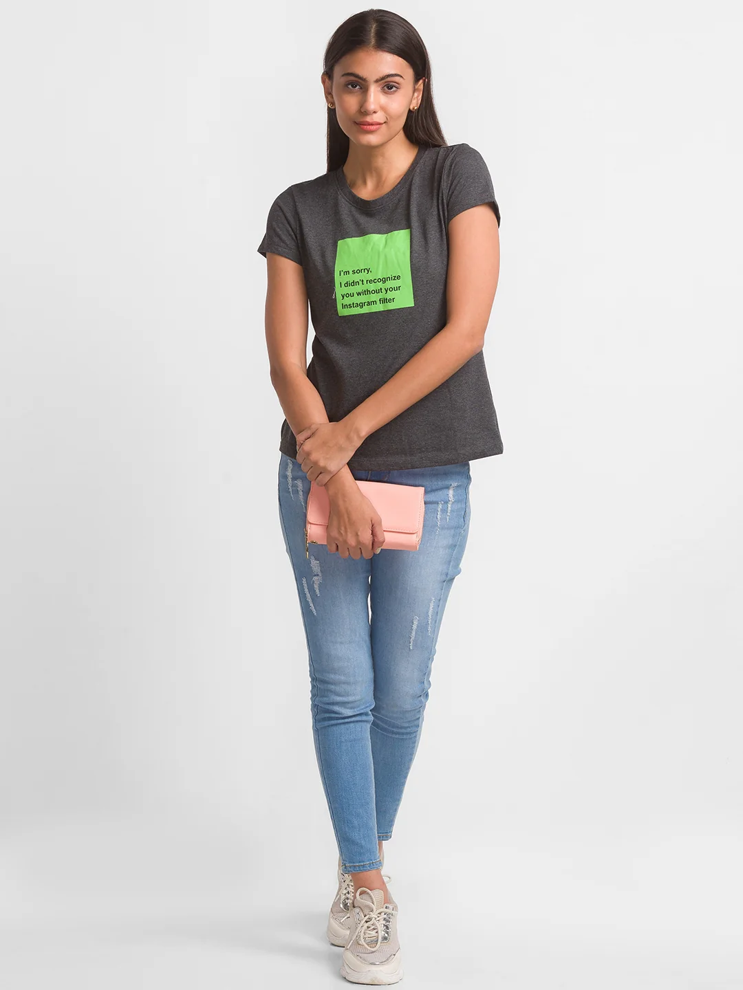 Women Charcoal Printed Tshirt - Image 2