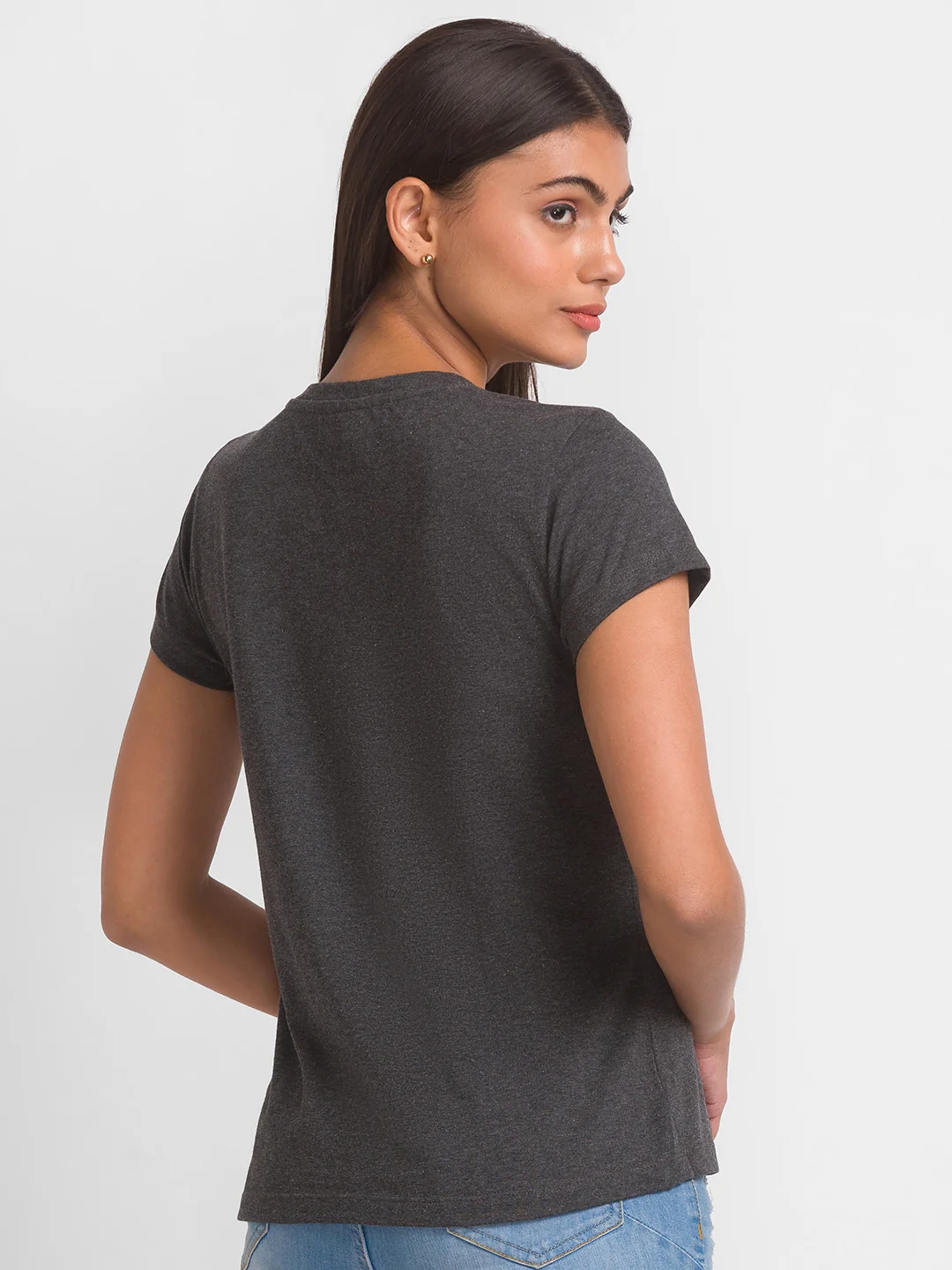 Women Charcoal Printed Tshirt - Image 3