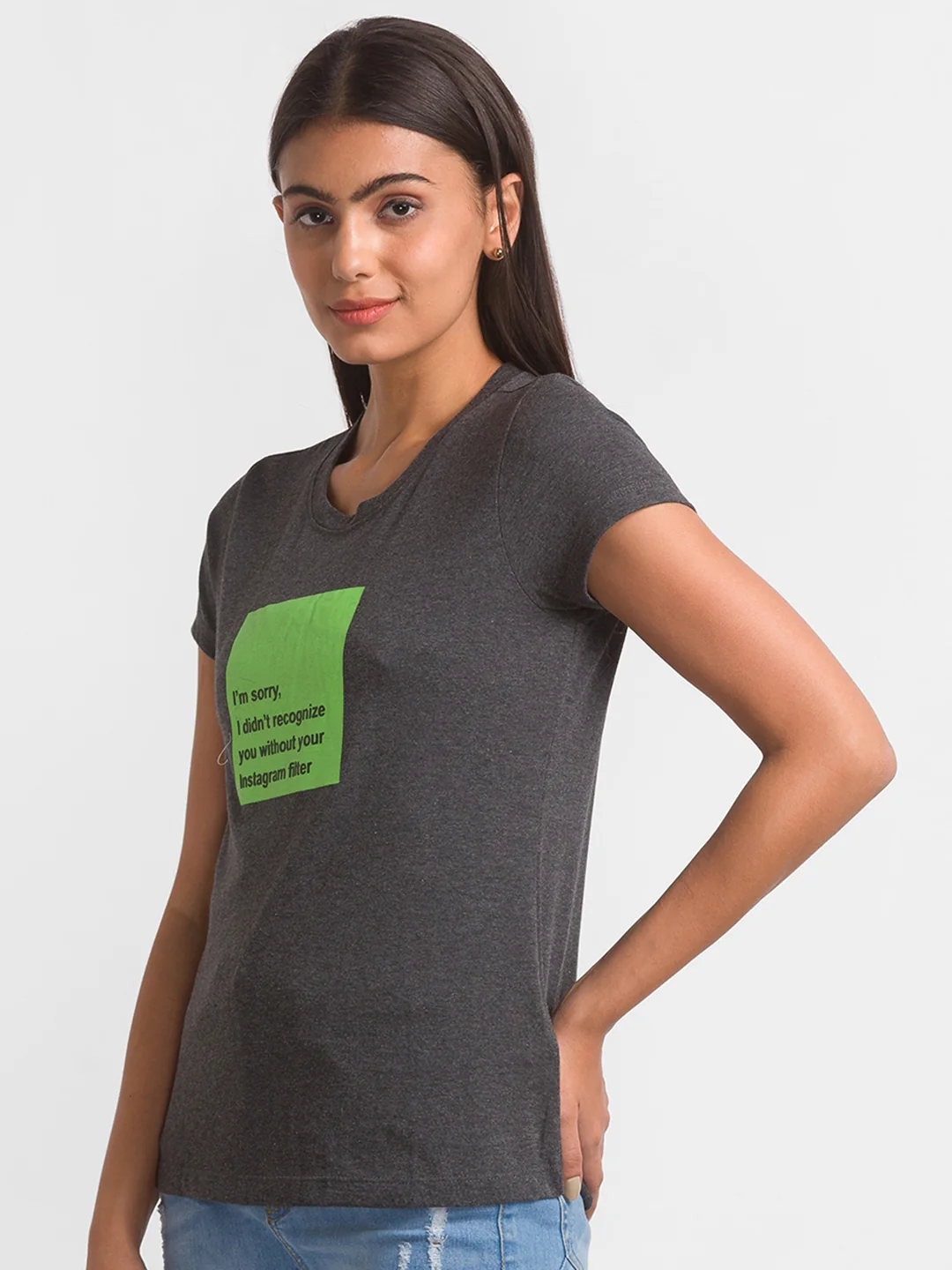 Women Charcoal Printed Tshirt - Image 4