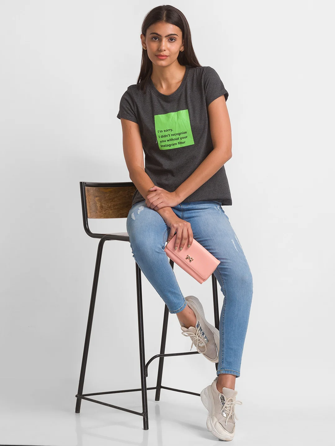 Women Charcoal Printed Tshirt - Image 6