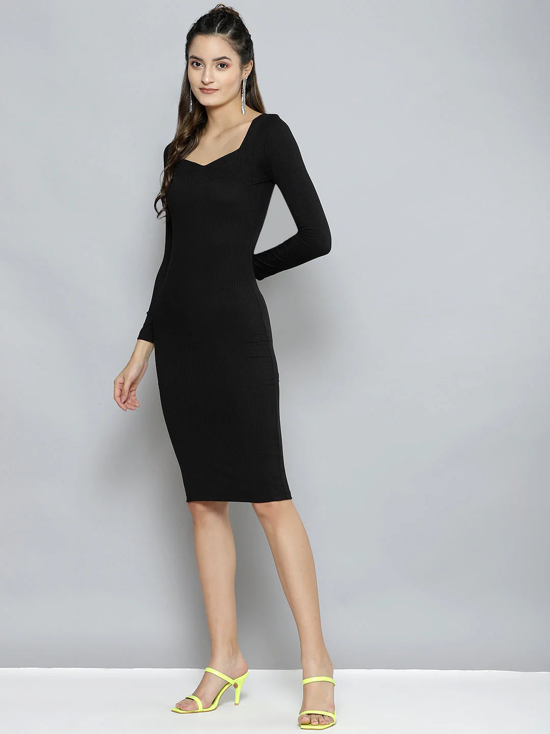 Women Charcoal Rib  BodyCon Midi Dress - Image 3