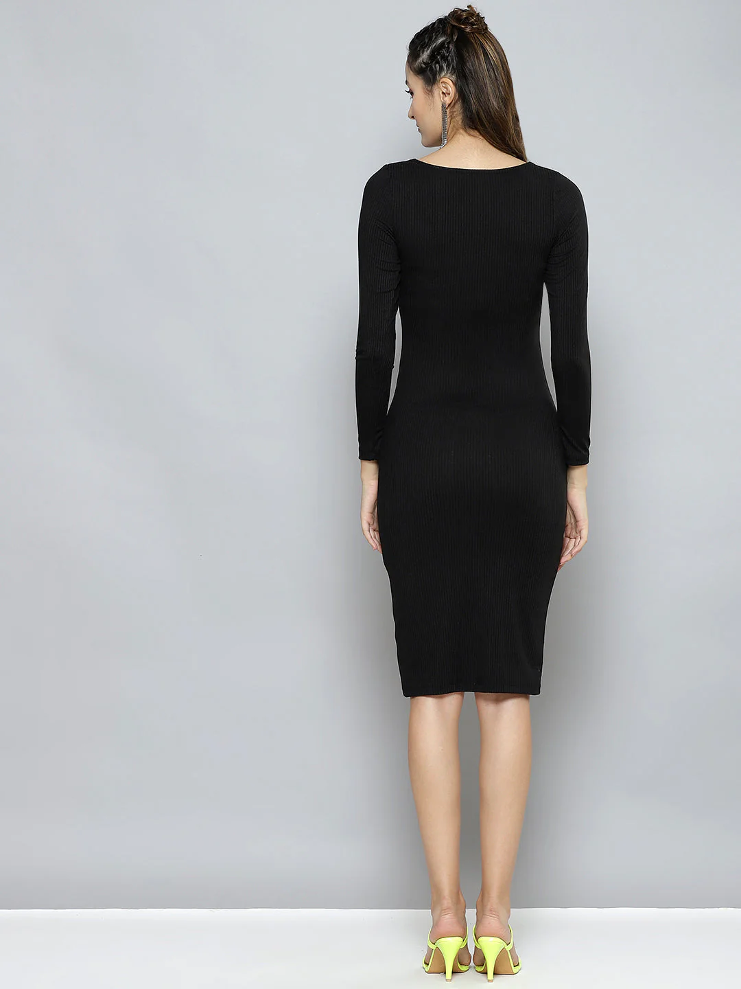 Women Charcoal Rib  BodyCon Midi Dress - Image 4