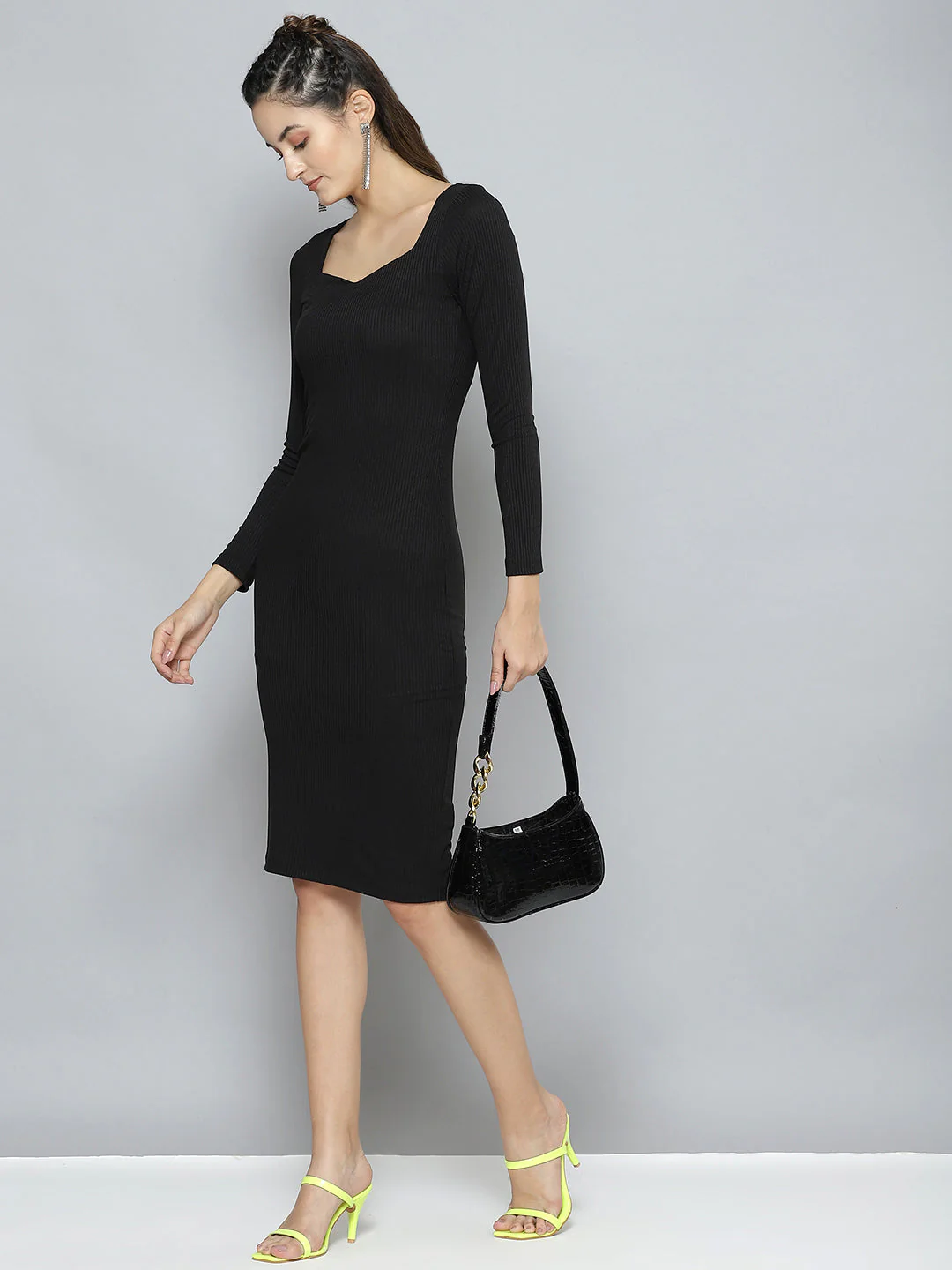 Women Charcoal Rib  BodyCon Midi Dress - Image 5