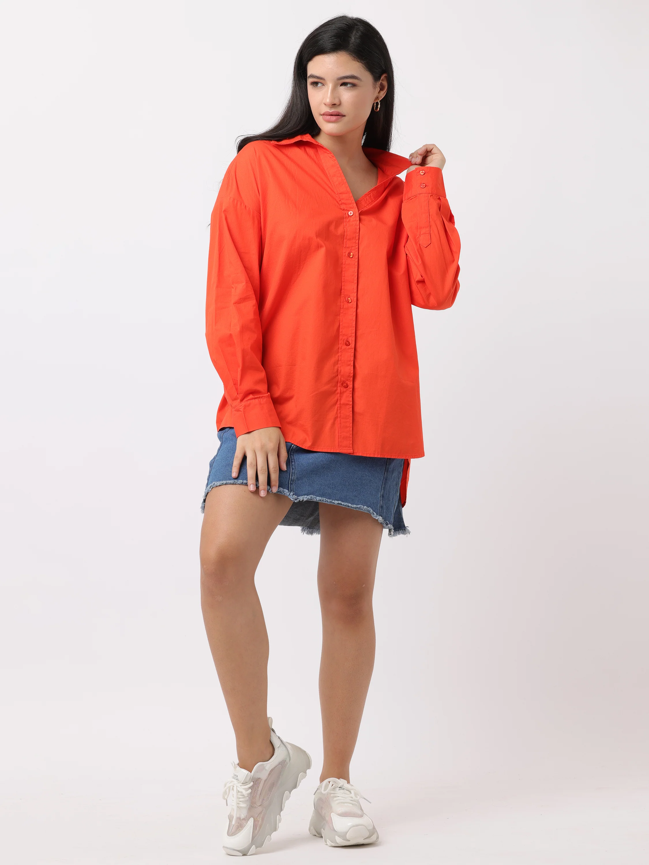 Women Comfortable Orange Oversized Shirt - Image 2