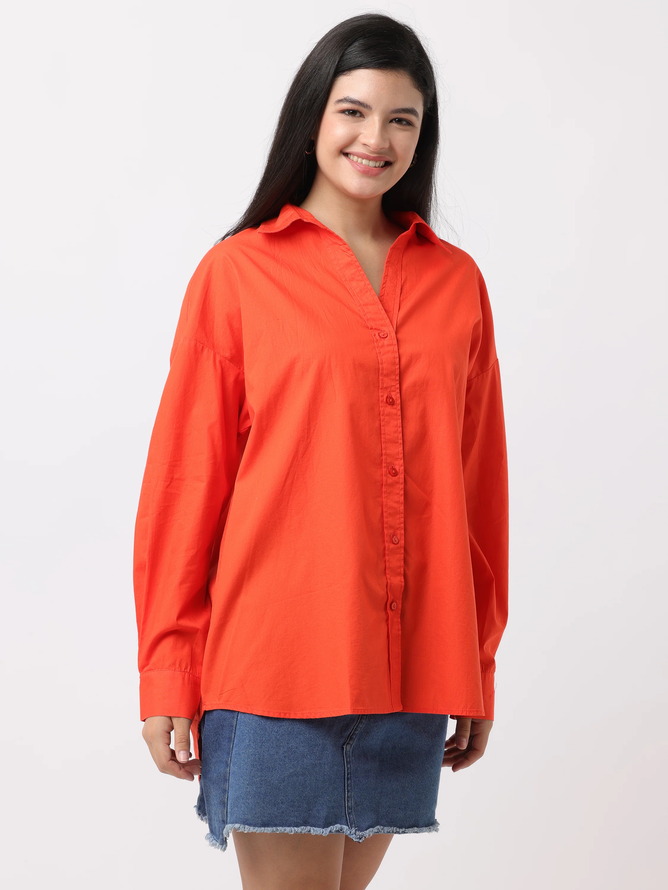 Women Comfortable Orange Oversized Shirt - Image 3