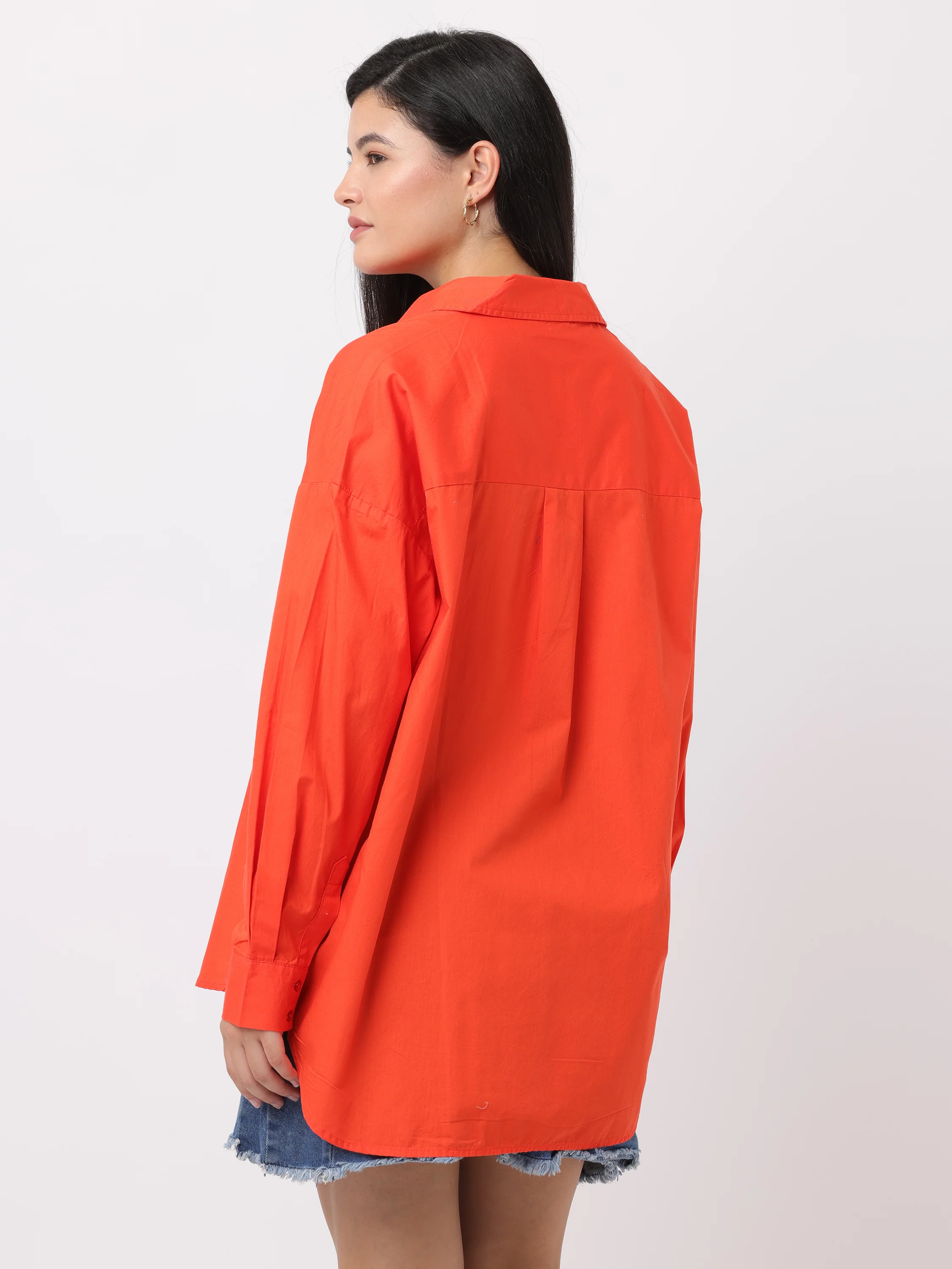 Women Comfortable Orange Oversized Shirt - Image 4