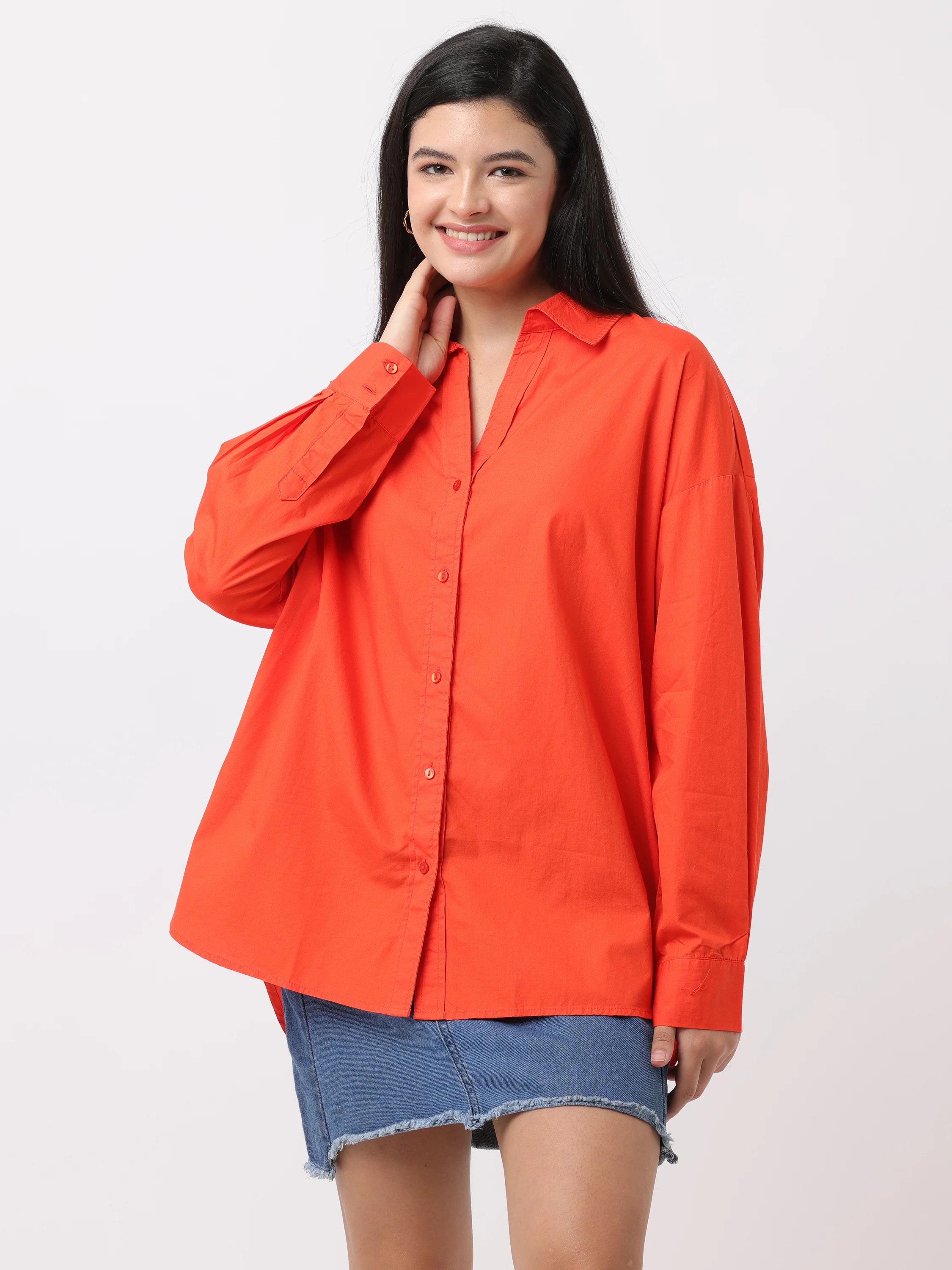 Women Comfortable Orange Oversized Shirt - Image 5