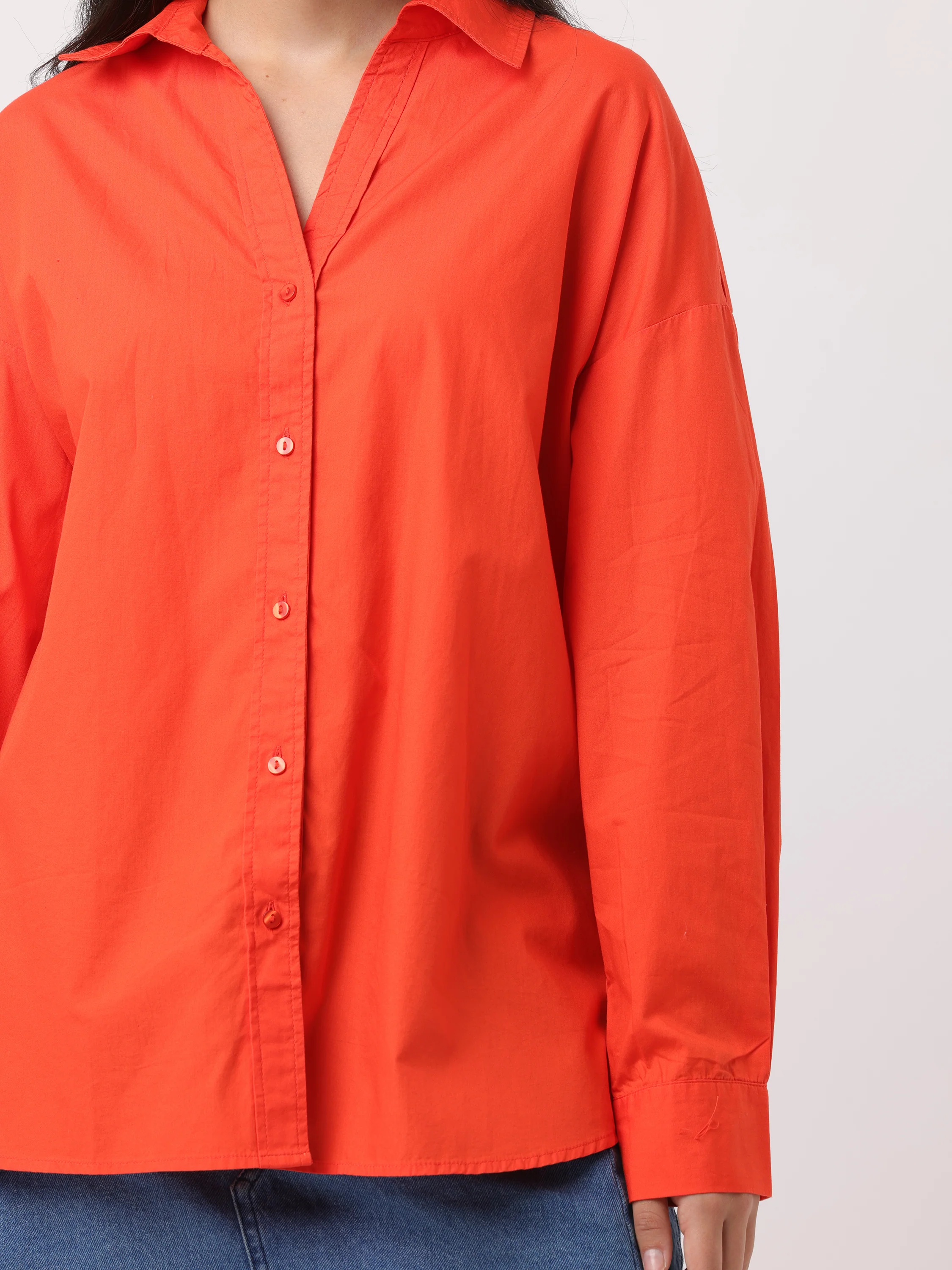 Women Comfortable Orange Oversized Shirt - Image 6