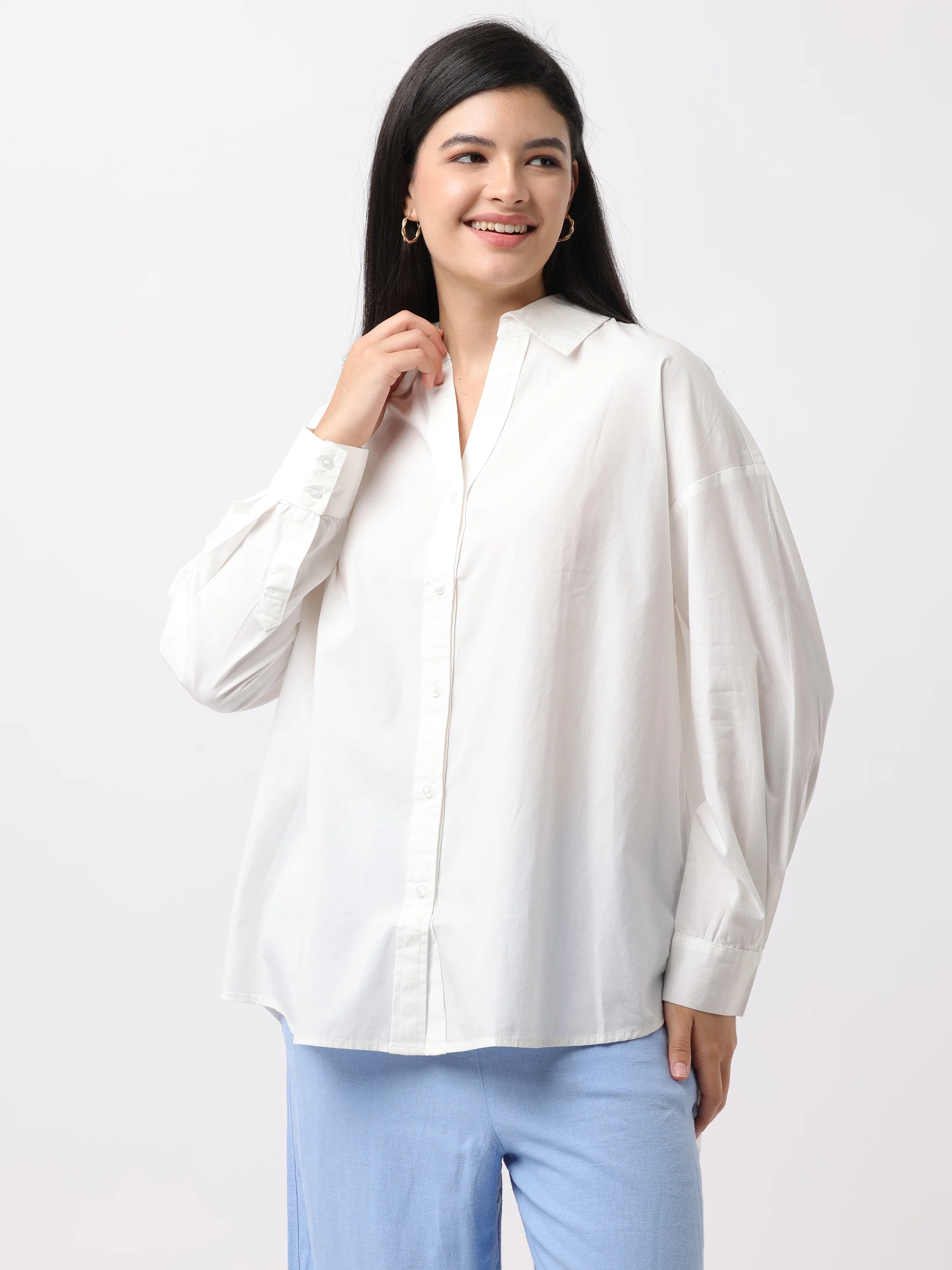 Women Comfortable White Oversized Shirt - Image 5