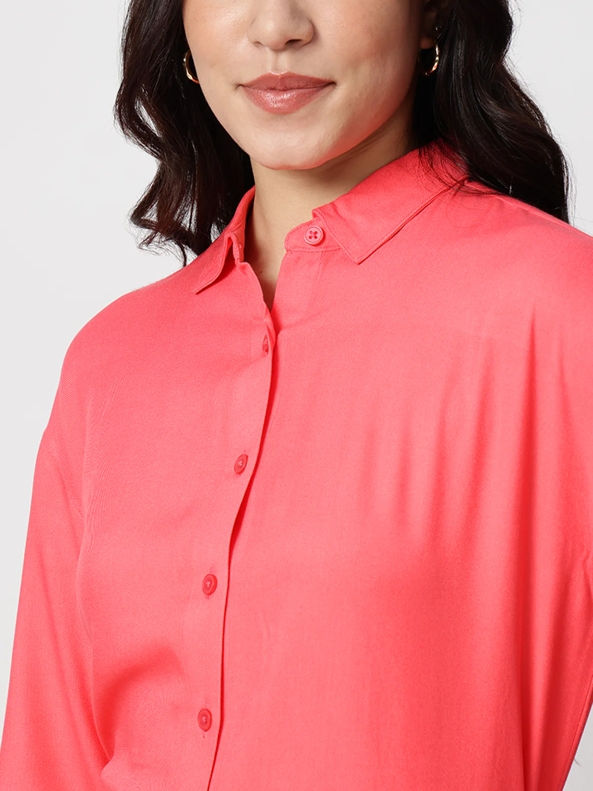 Women Coral Spread Collar Long Sleeves Shirts - Image 4