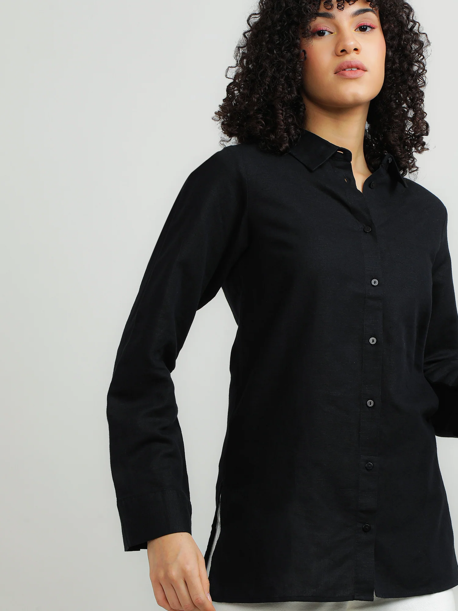 Women Cotton Black Elegant Shirt - Image 2