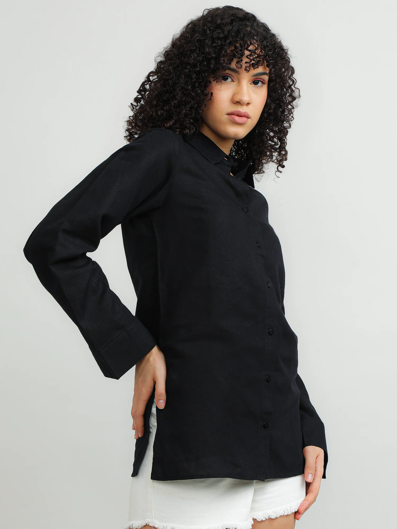 Women Cotton Black Elegant Shirt - Image 4