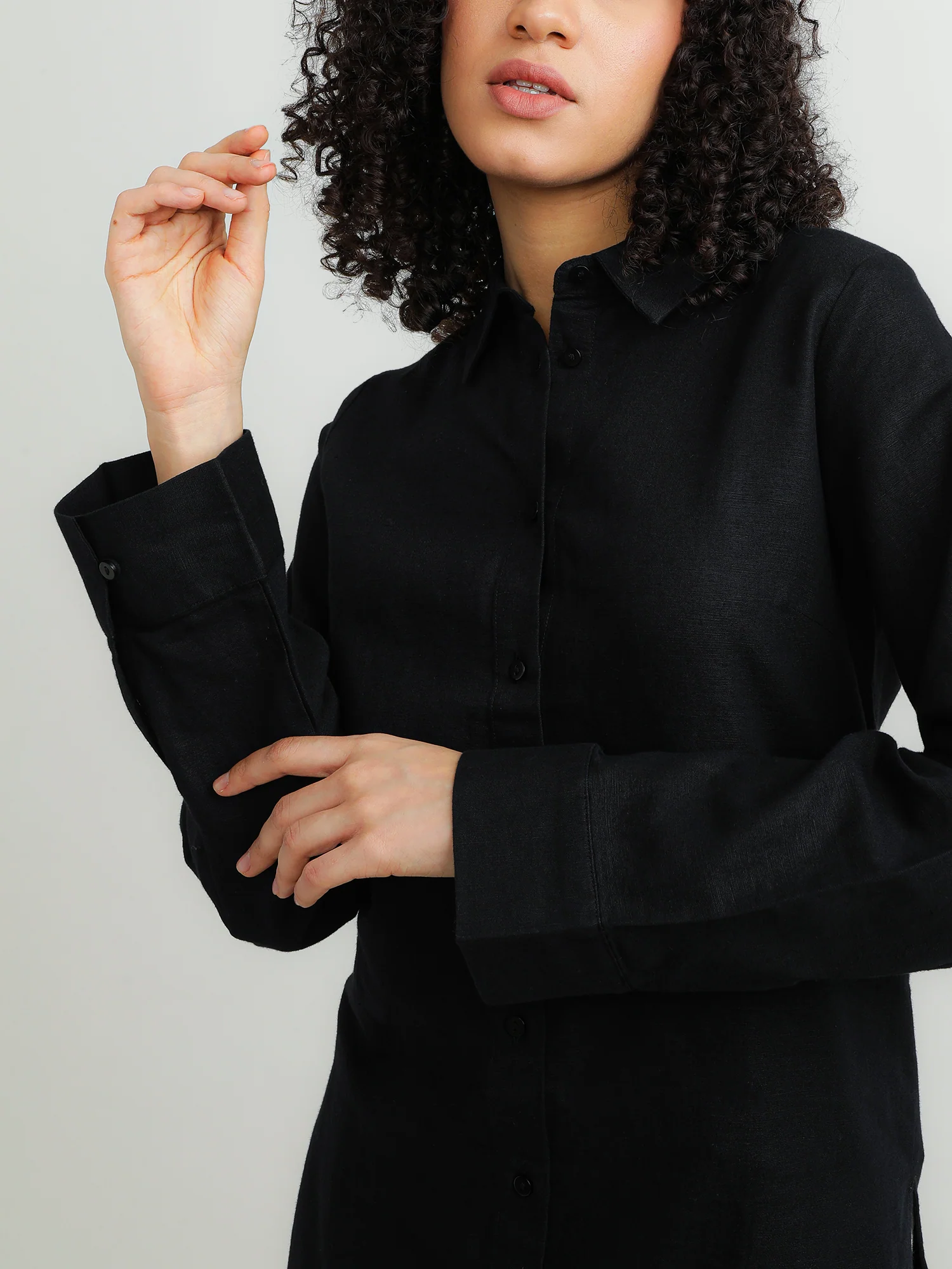 Women Cotton Black Elegant Shirt - Image 6
