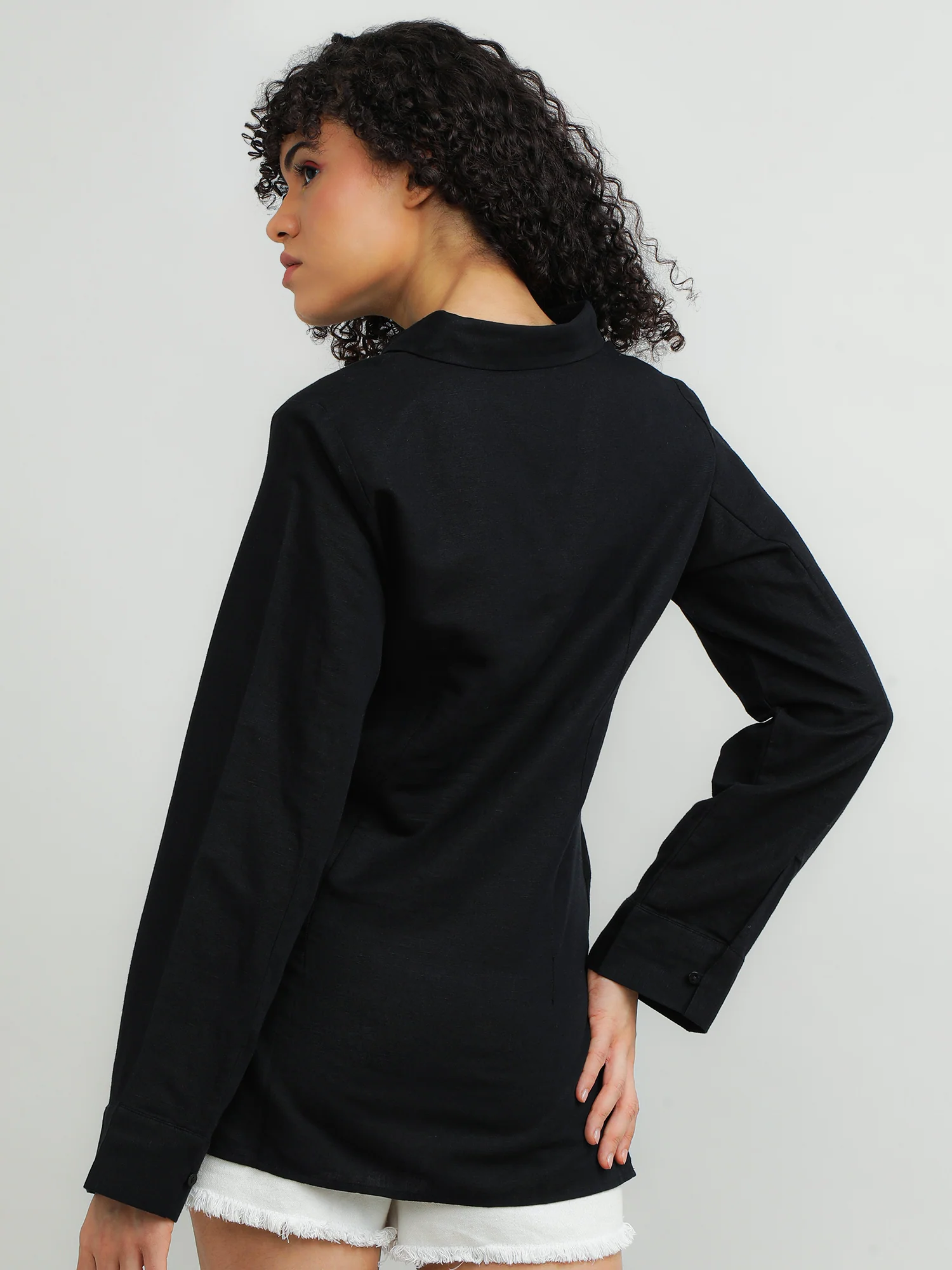 Women Cotton Black Elegant Shirt - Image 7