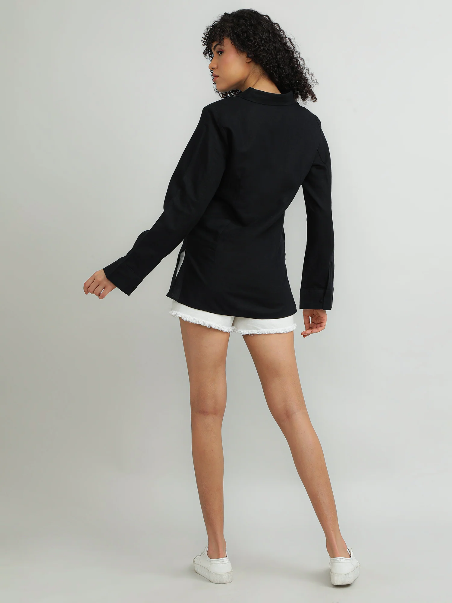 Women Cotton Black Elegant Shirt - Image 8