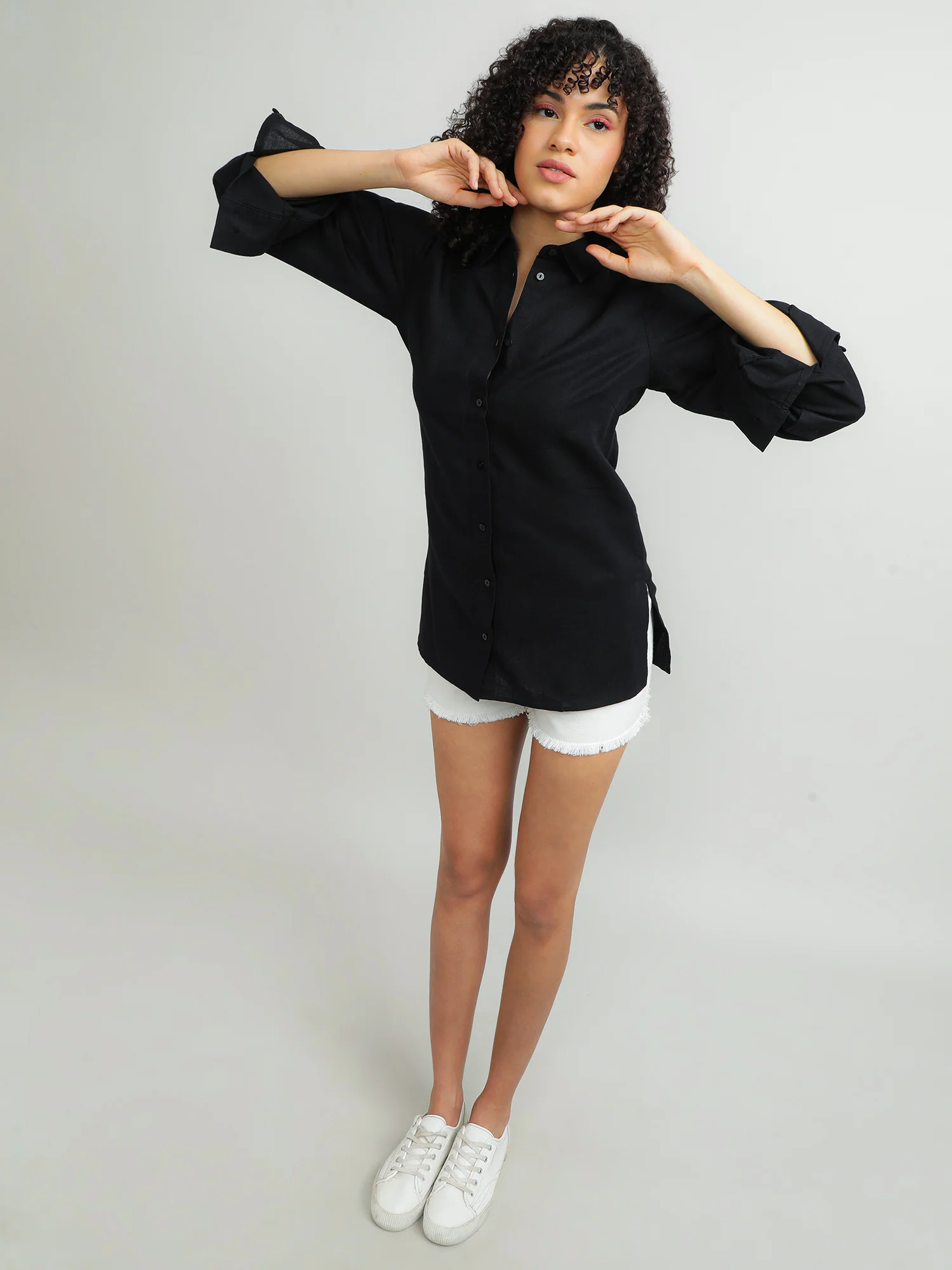 Women Cotton Black Elegant Shirt - Image 9