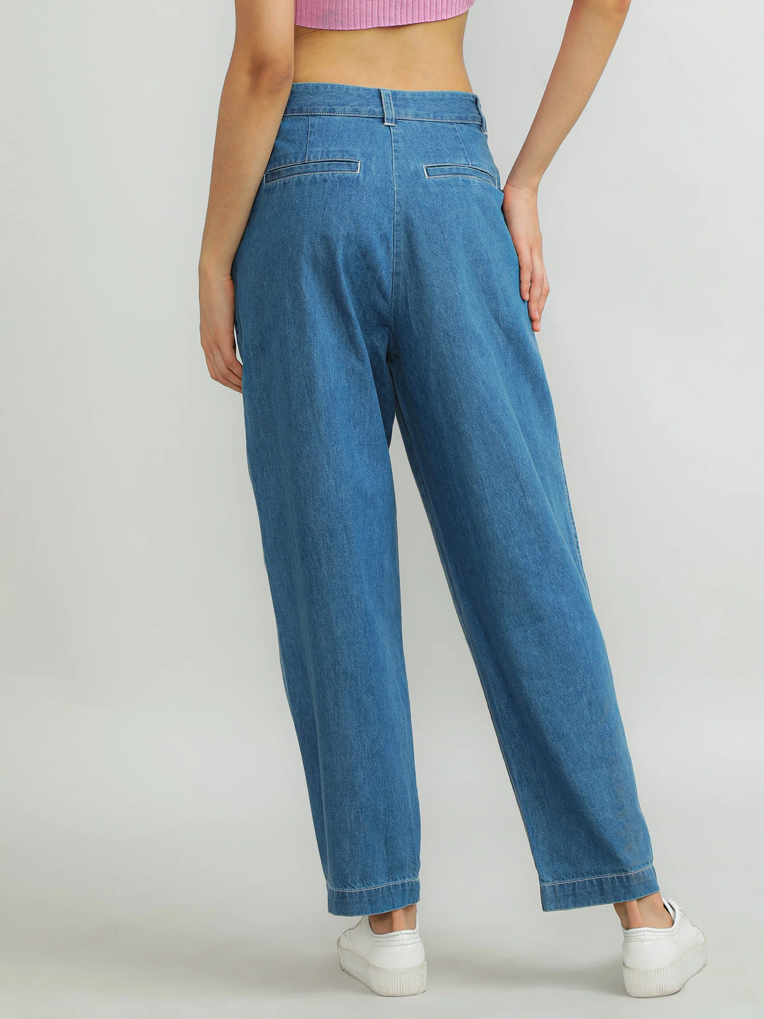 Women Cotton Blue Classic Pants - Image 4