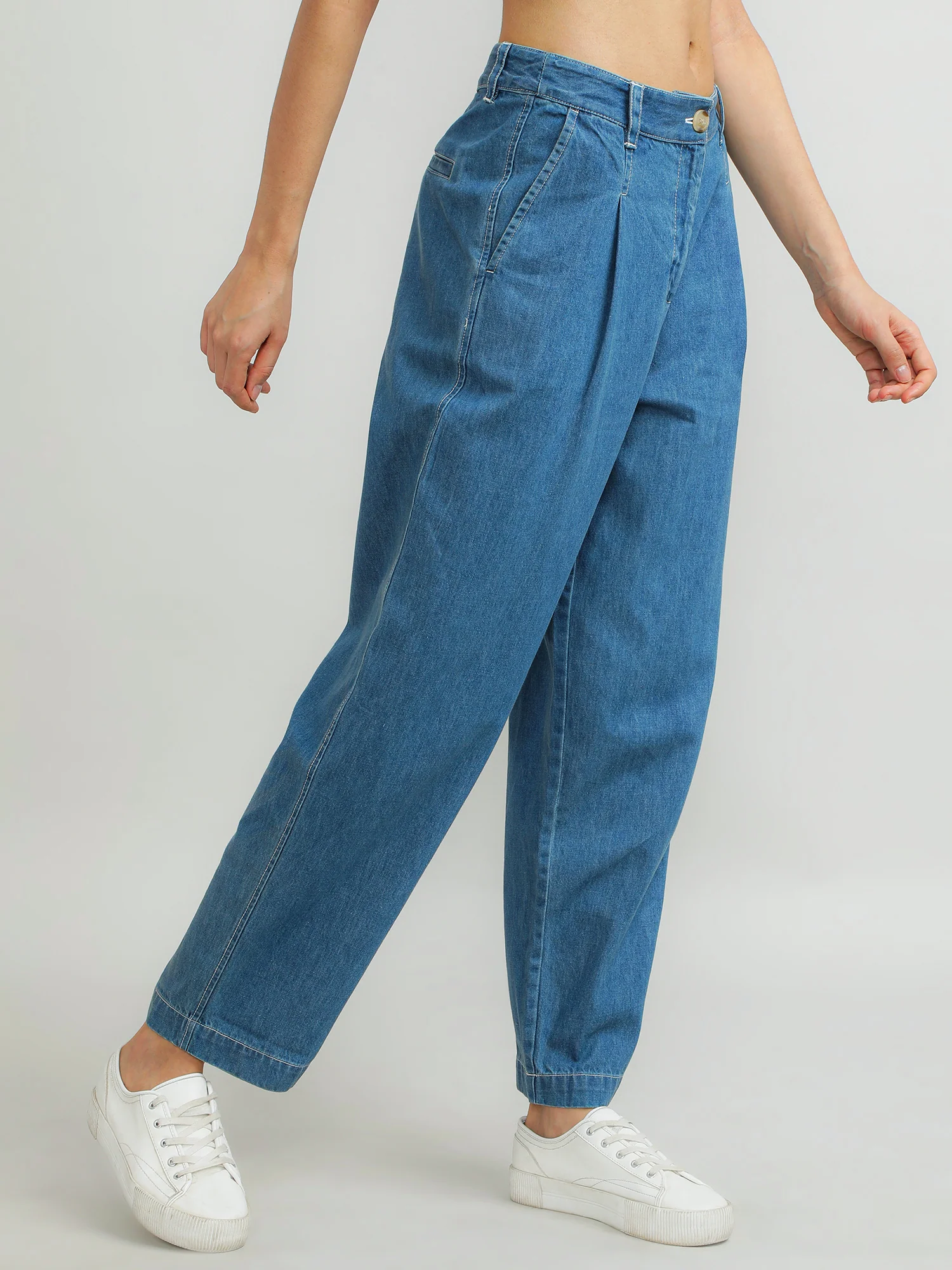 Women Cotton Blue Classic Pants - Image 7