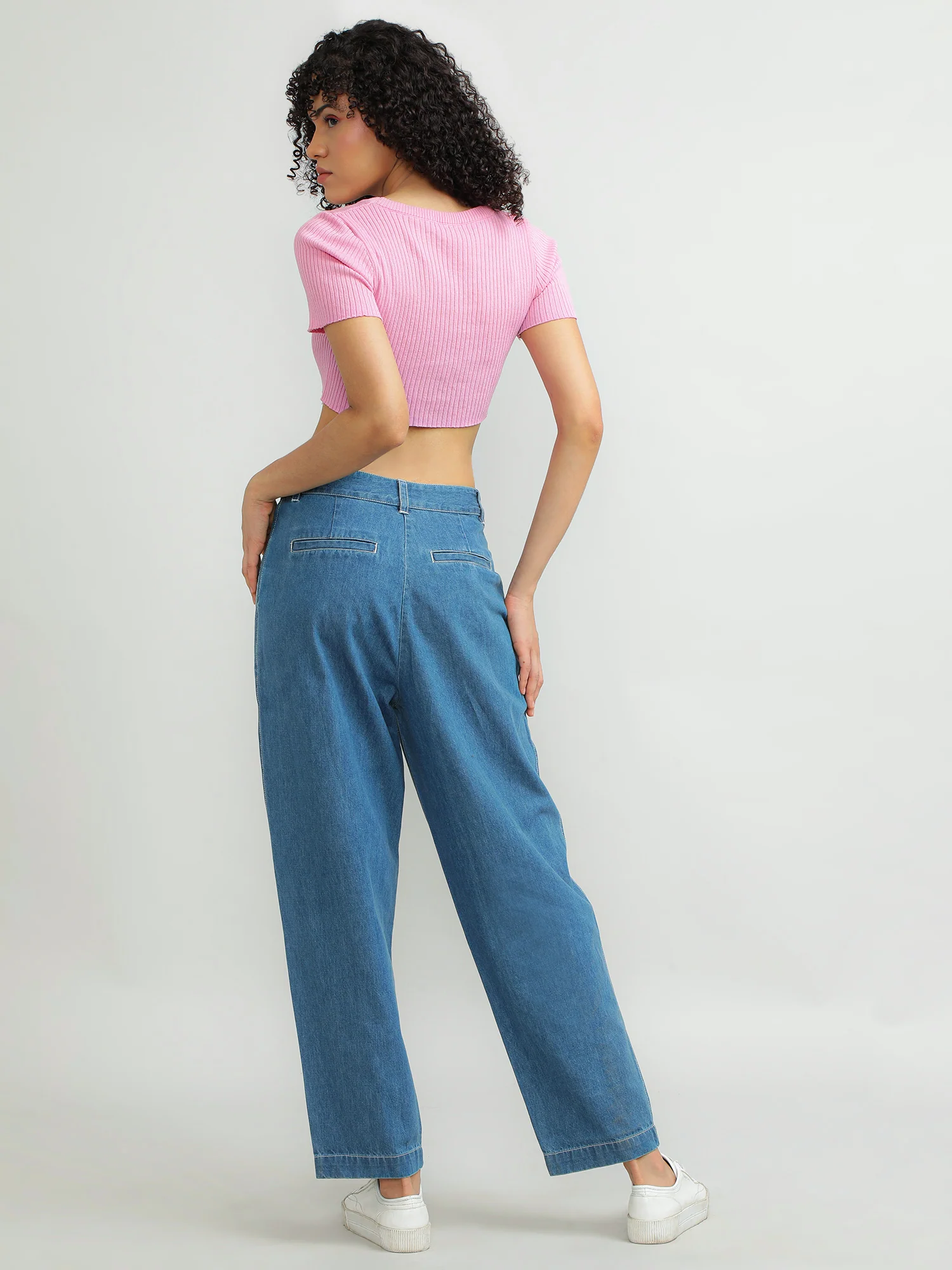 Women Cotton Blue Classic Pants - Image 8