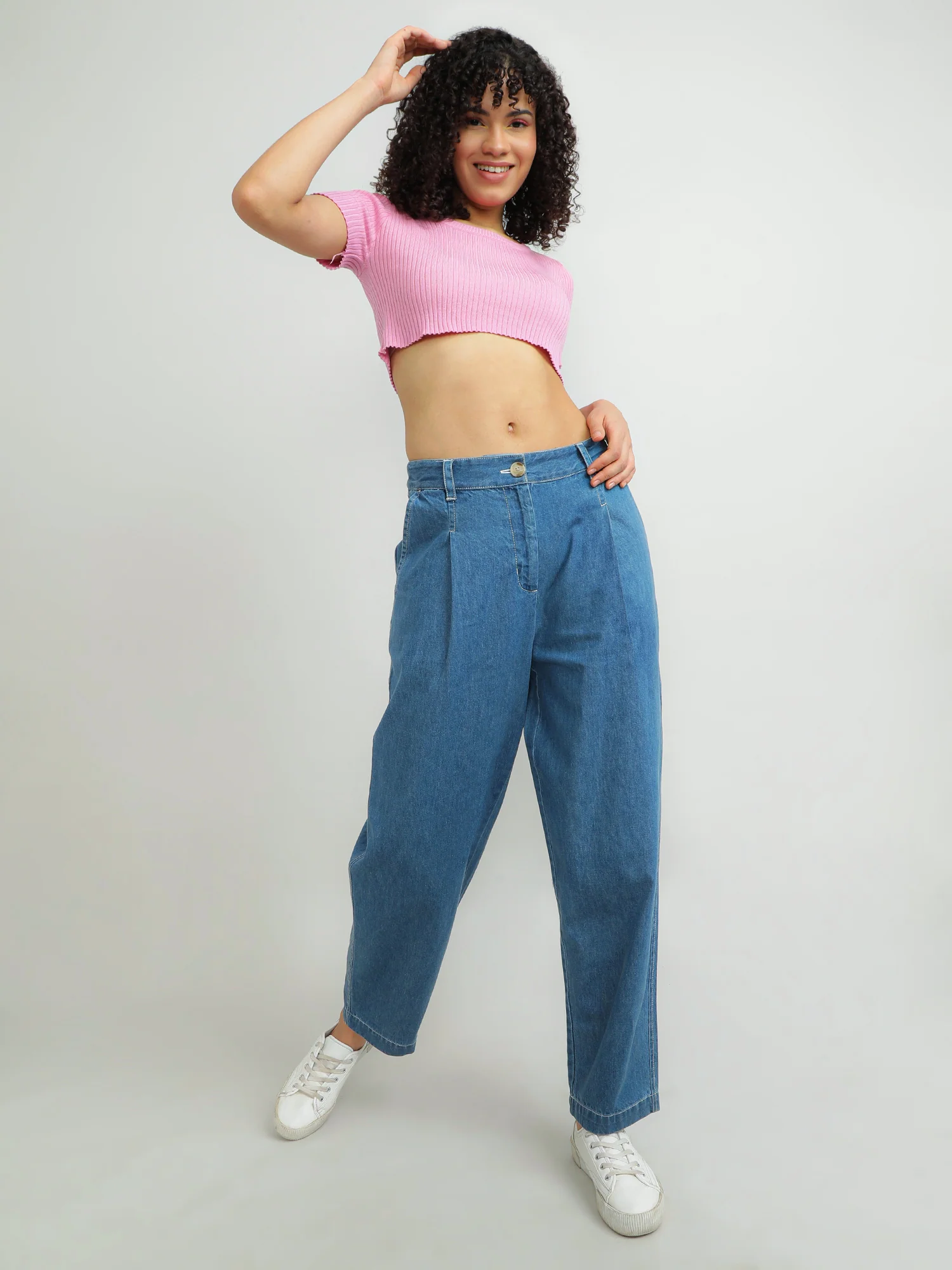 Women Cotton Blue Classic Pants - Image 9