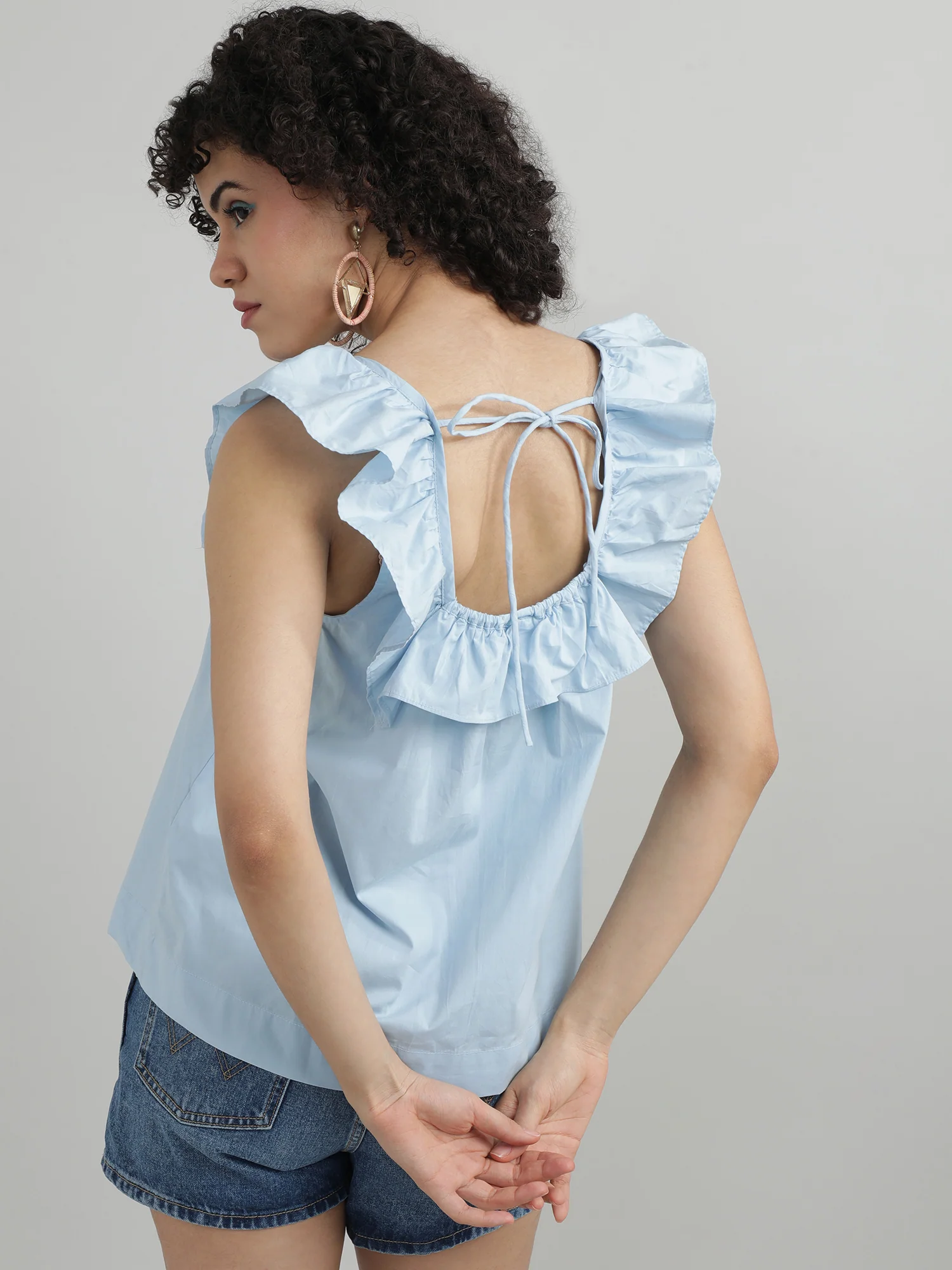 Women Cotton Blue Relaxed Top - Image 3