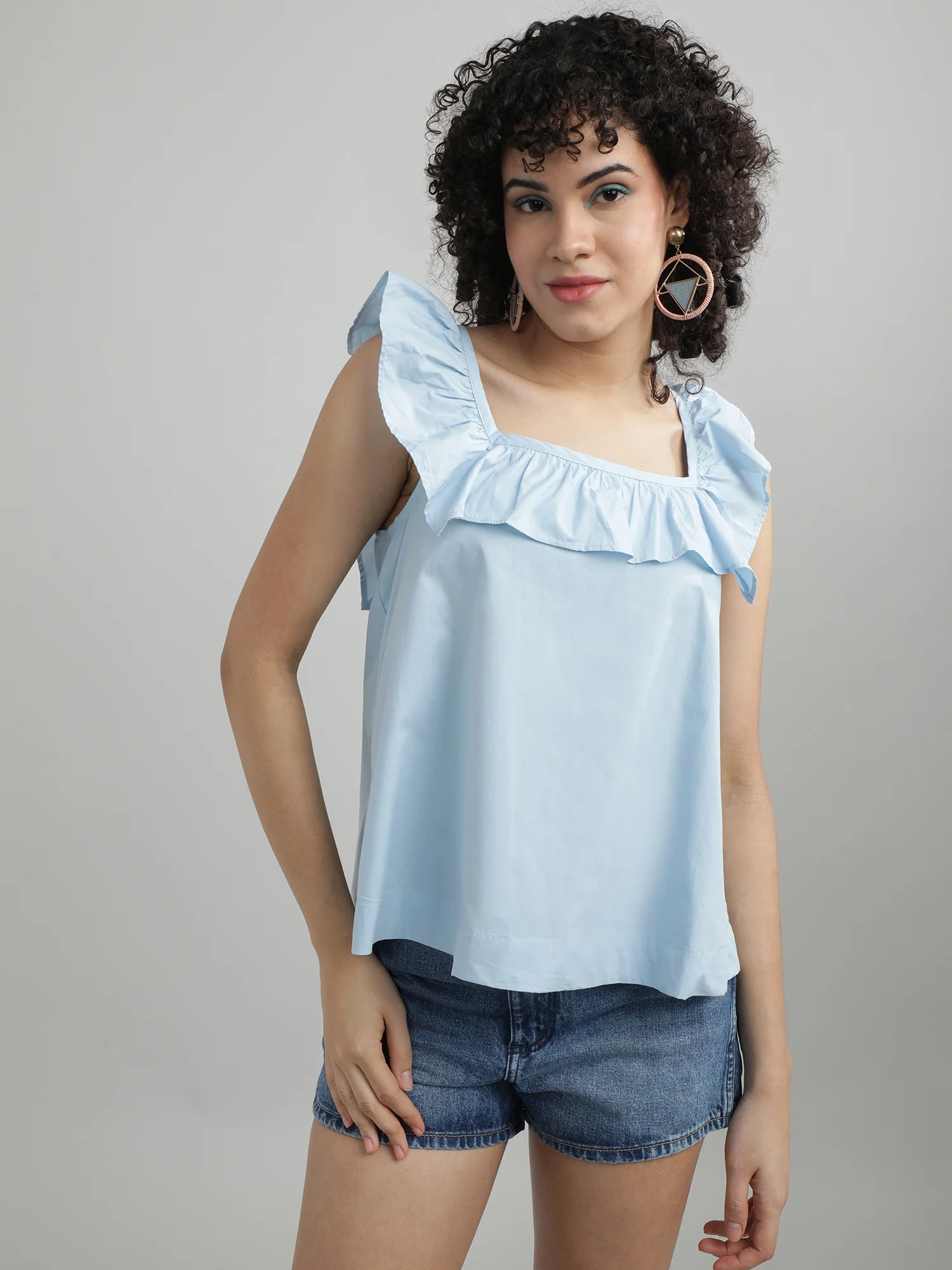 Women Cotton Blue Relaxed Top - Image 4
