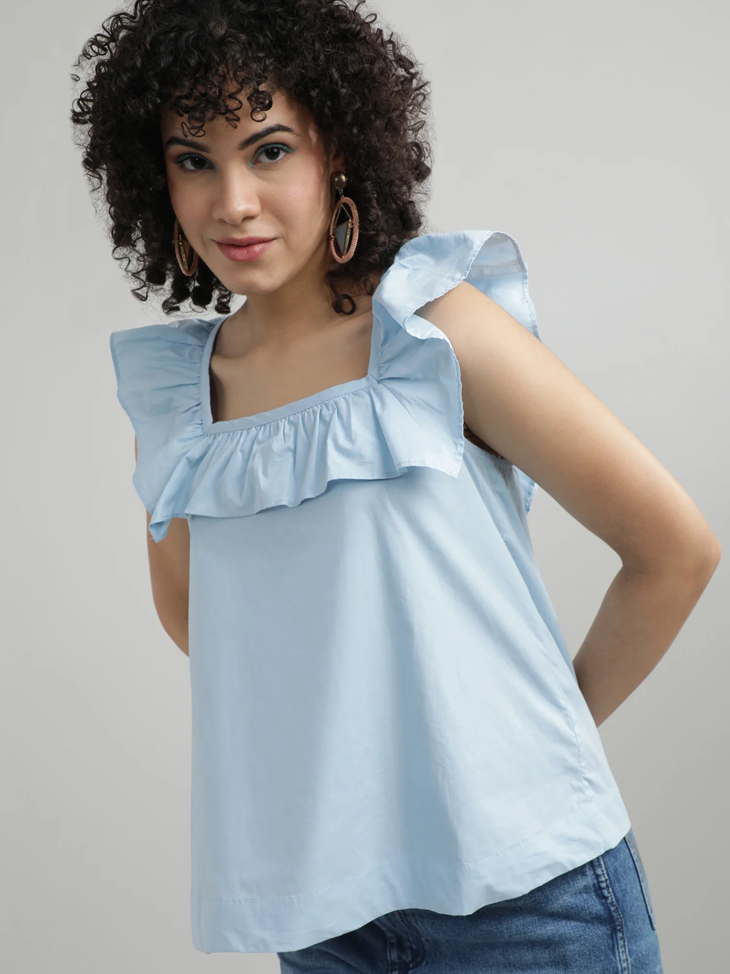 Women Cotton Blue Relaxed Top - Image 6