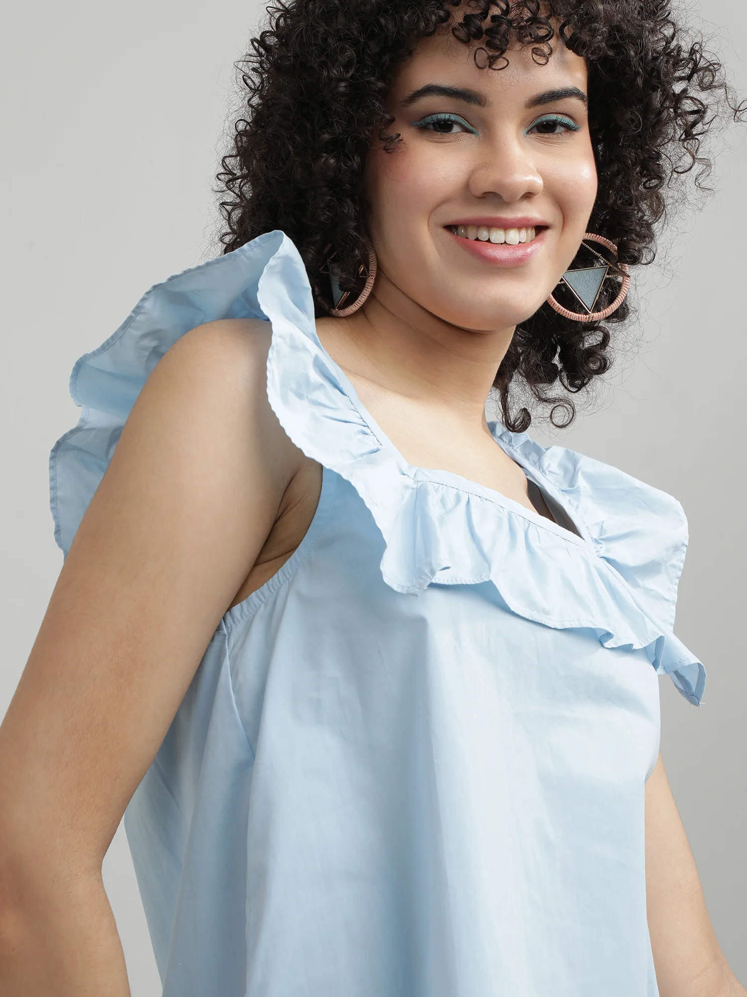 Women Cotton Blue Relaxed Top - Image 7