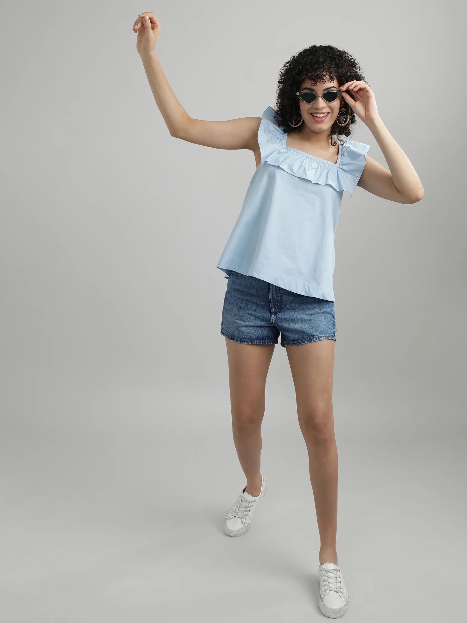 Women Cotton Blue Relaxed Top - Image 9