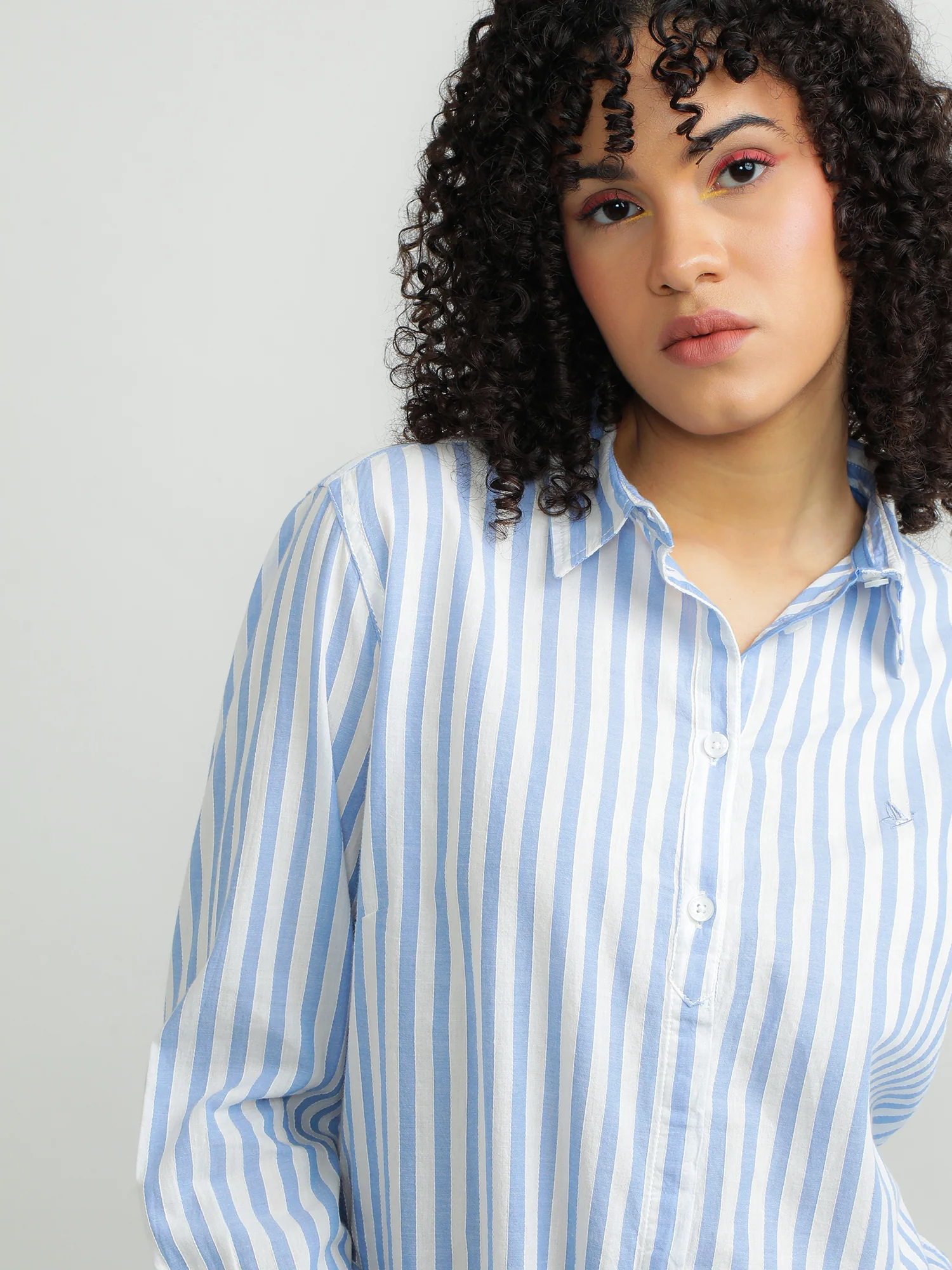 Women Cotton Blue Smart Shirt - Image 5