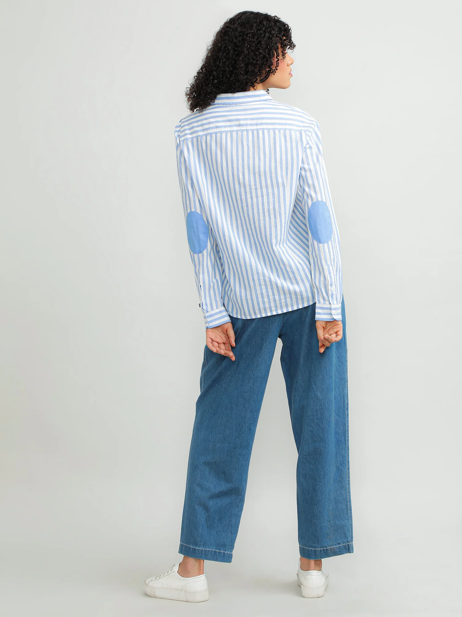 Women Cotton Blue Smart Shirt - Image 6