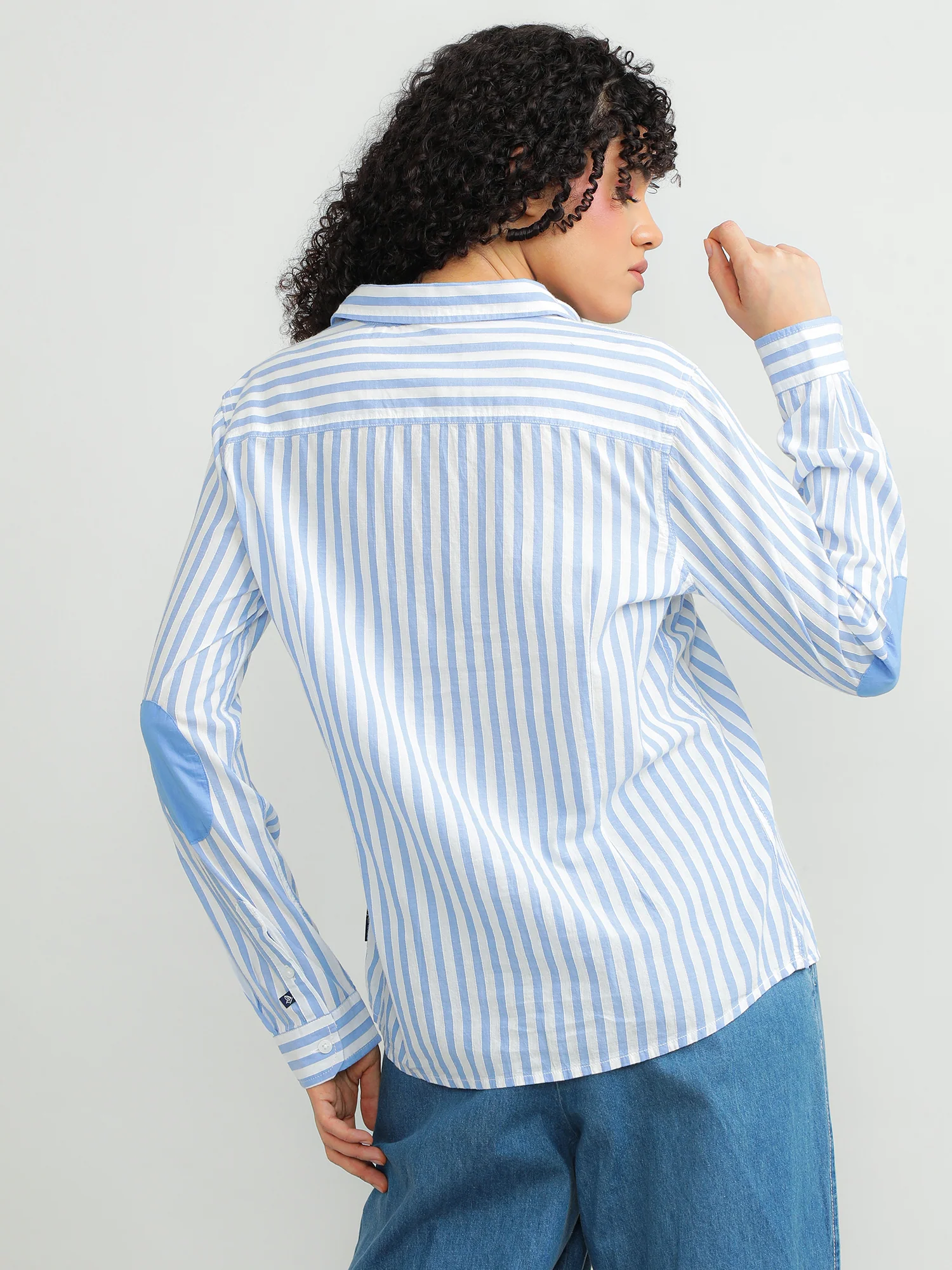 Women Cotton Blue Smart Shirt - Image 7