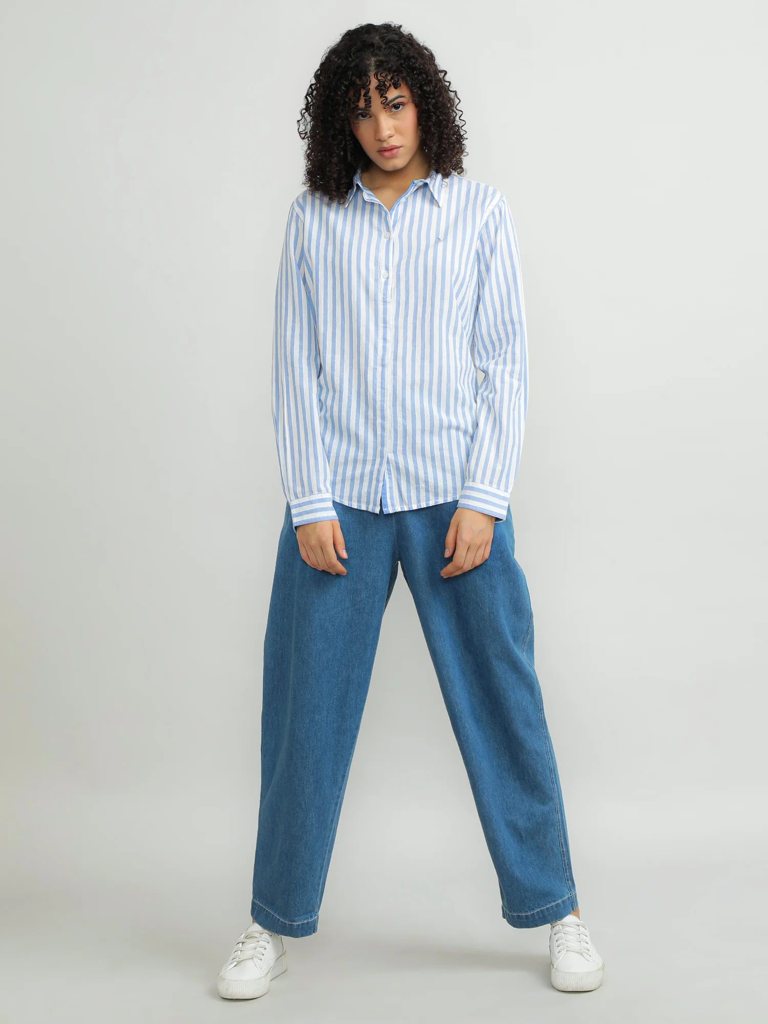 Women Cotton Blue Smart Shirt - Image 8